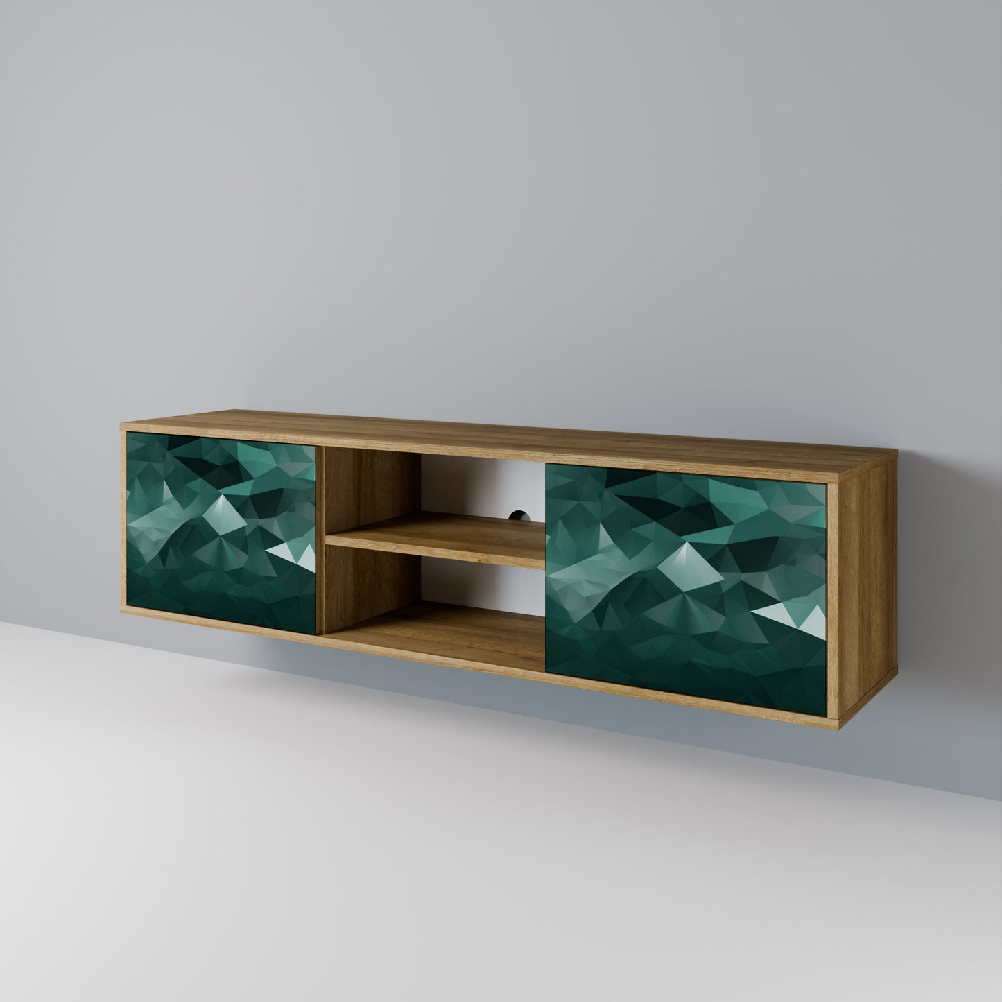 Mobile TV POLYGONALE FLUTTUANTE a 2 ante in effetto rovere