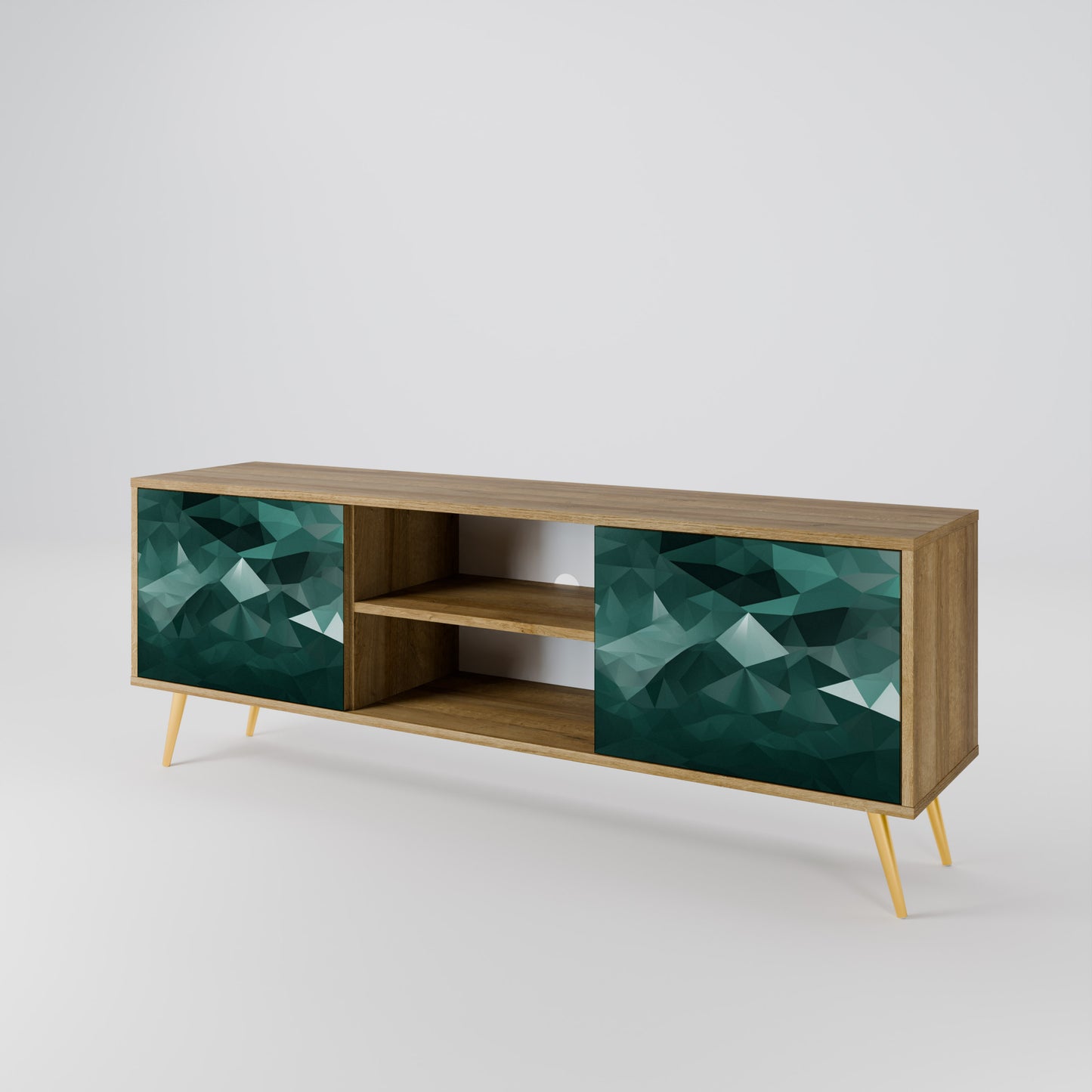 Mobile TV POLYGONALE FLUTTUANTE a 2 ante in effetto rovere
