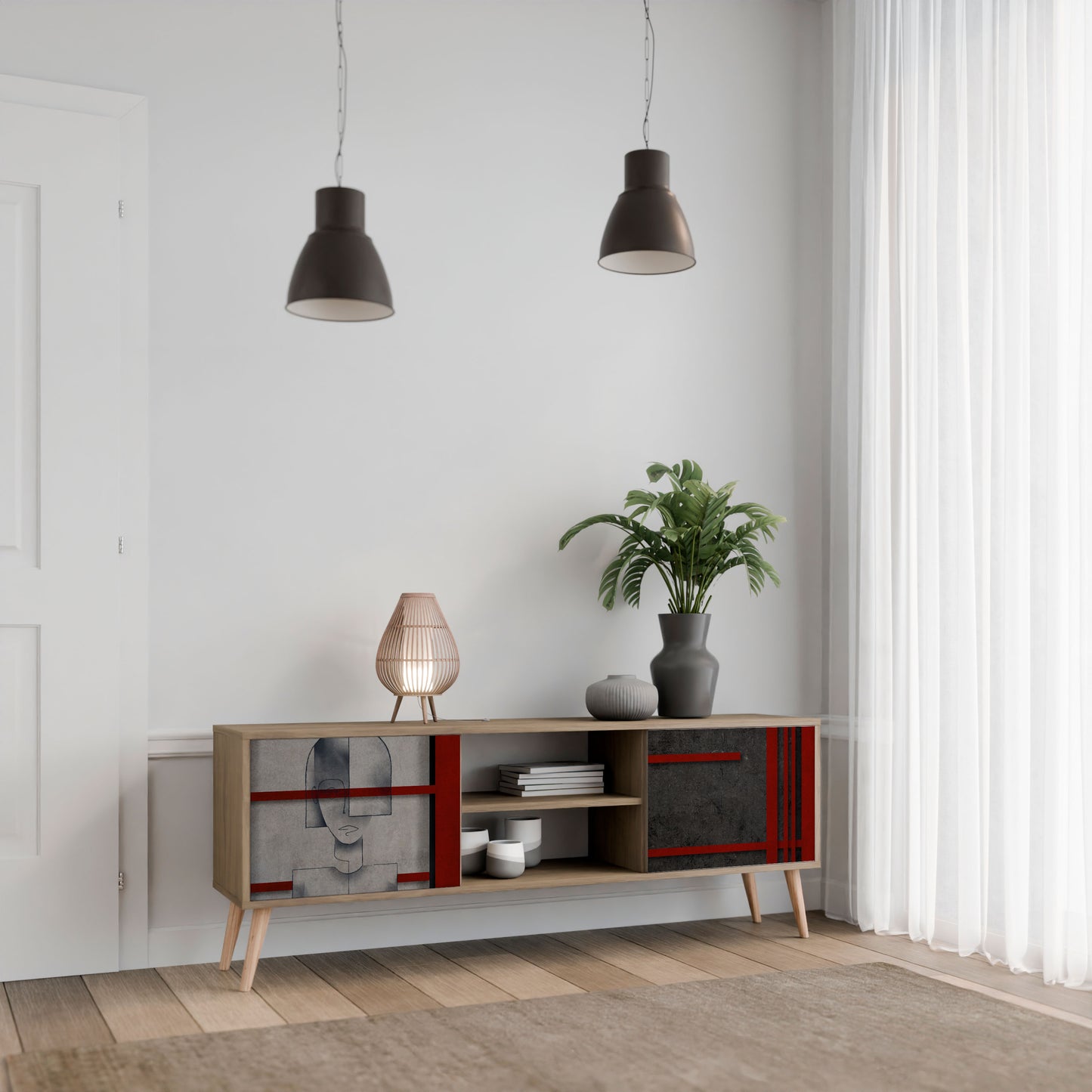 Mobile TV a 2 ante GRAY FIGURES in effetto rovere