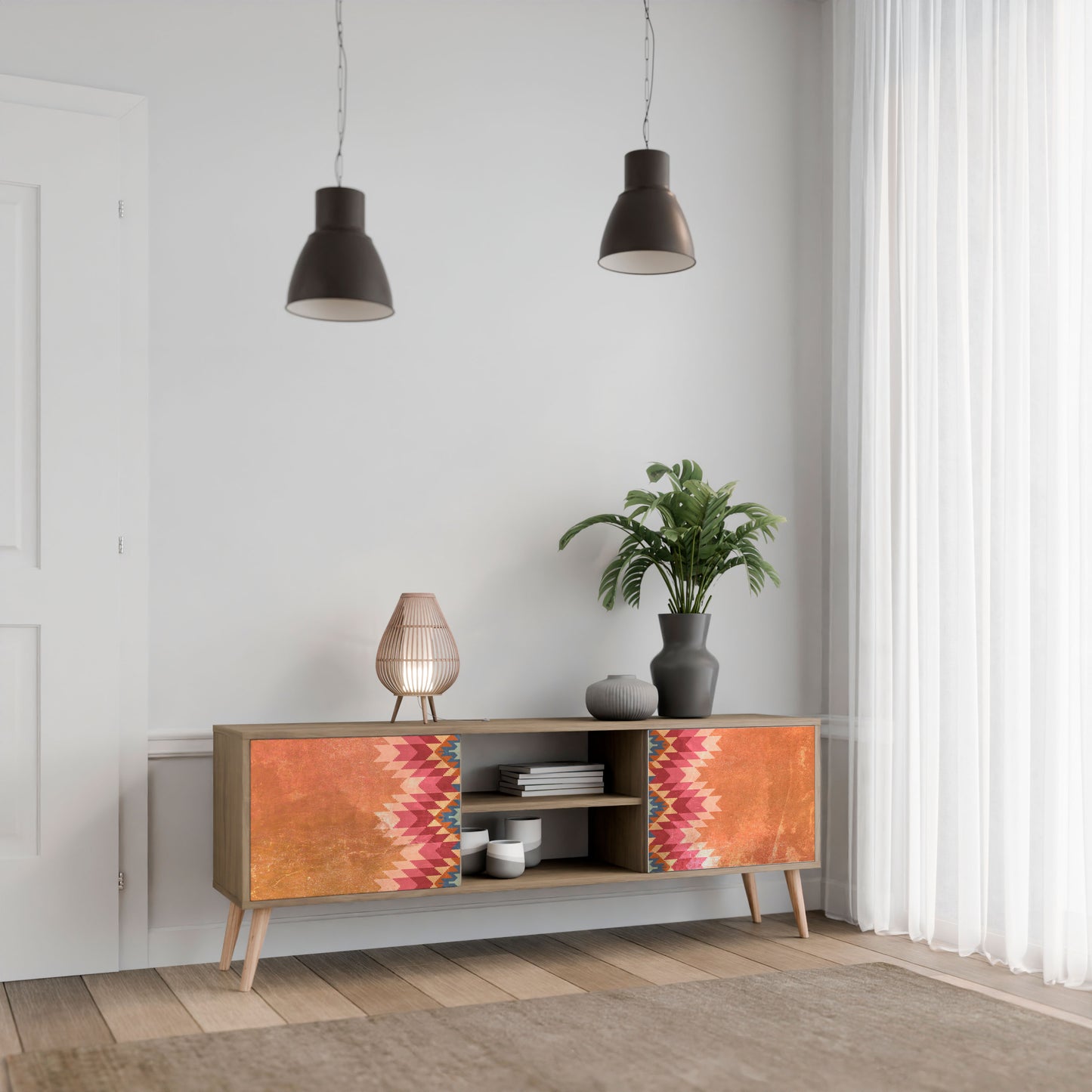 INDIAN FOLK 2-Door TV Stand in Oak Effect