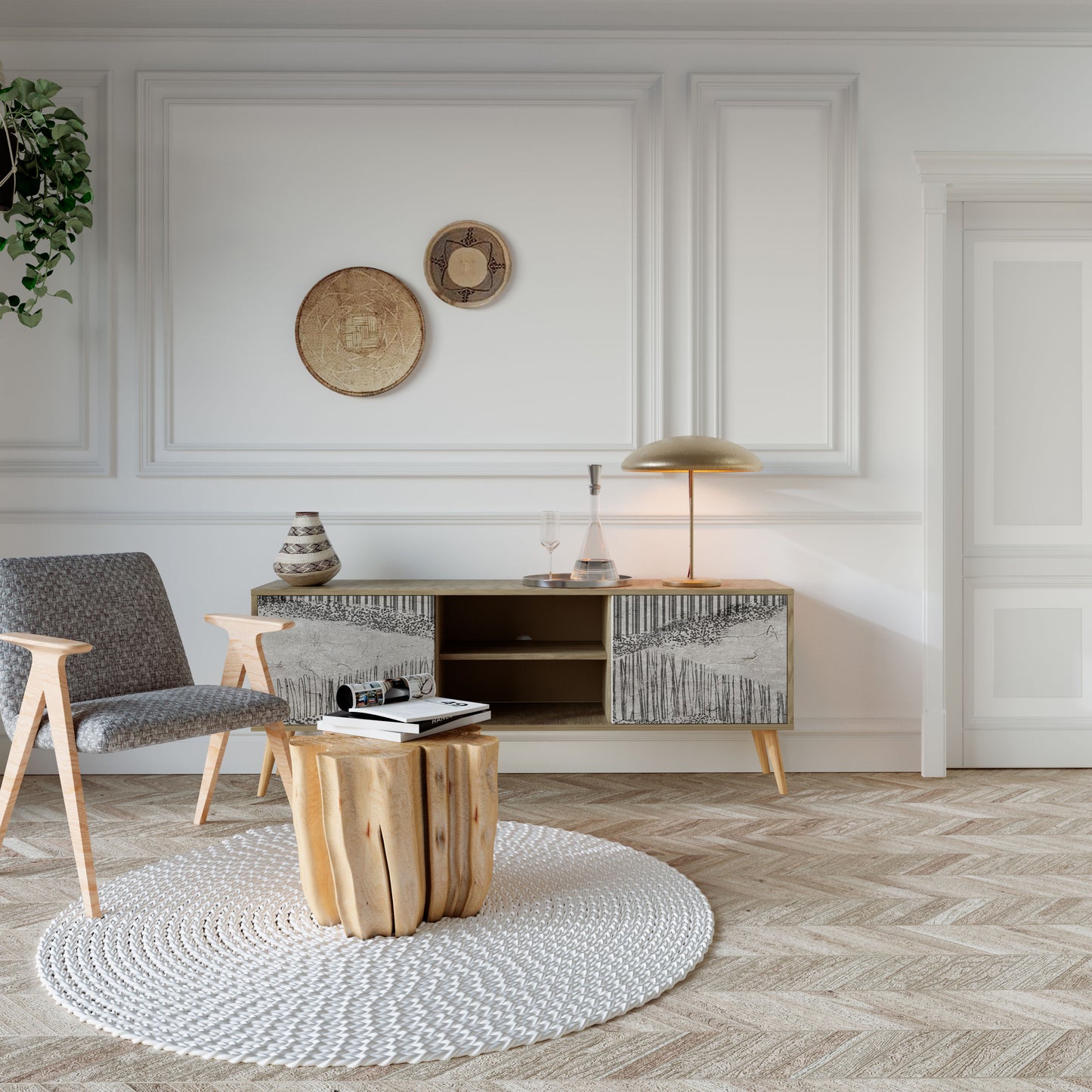 Mobile TV a 2 ante GRAIN LINES in effetto rovere