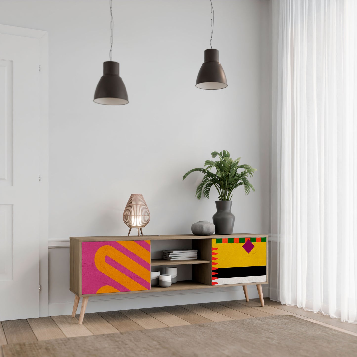 VIVID ART 2-Door TV Stand in Oak Effect