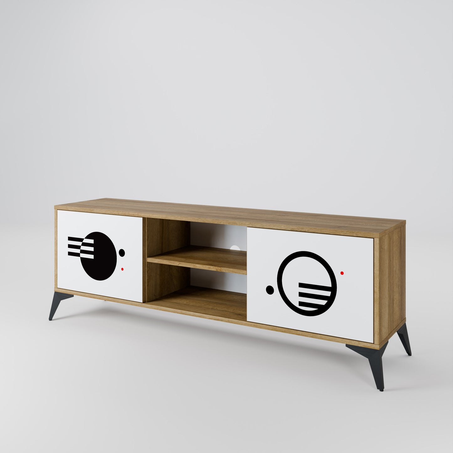 Mobile TV a 2 ante con combinazione bianco e nero effetto rovere