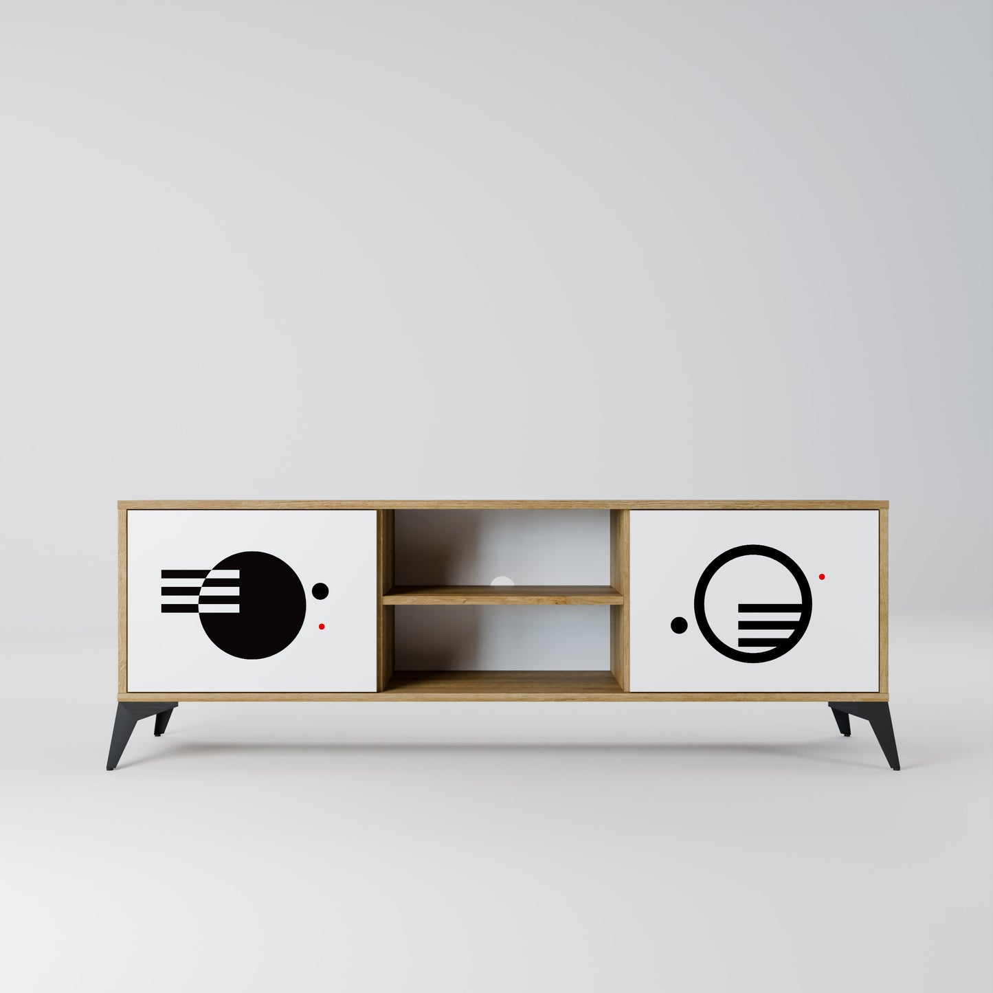 Mobile TV a 2 ante con combinazione bianco e nero effetto rovere