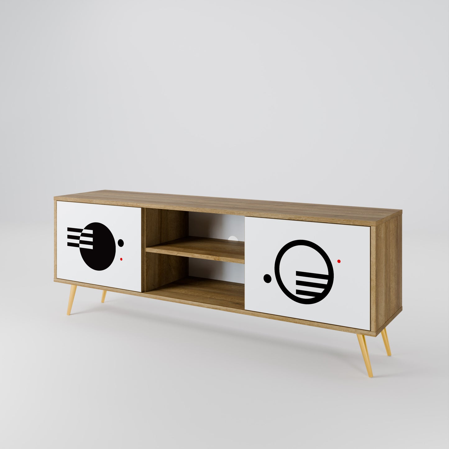 Mobile TV a 2 ante con combinazione bianco e nero effetto rovere