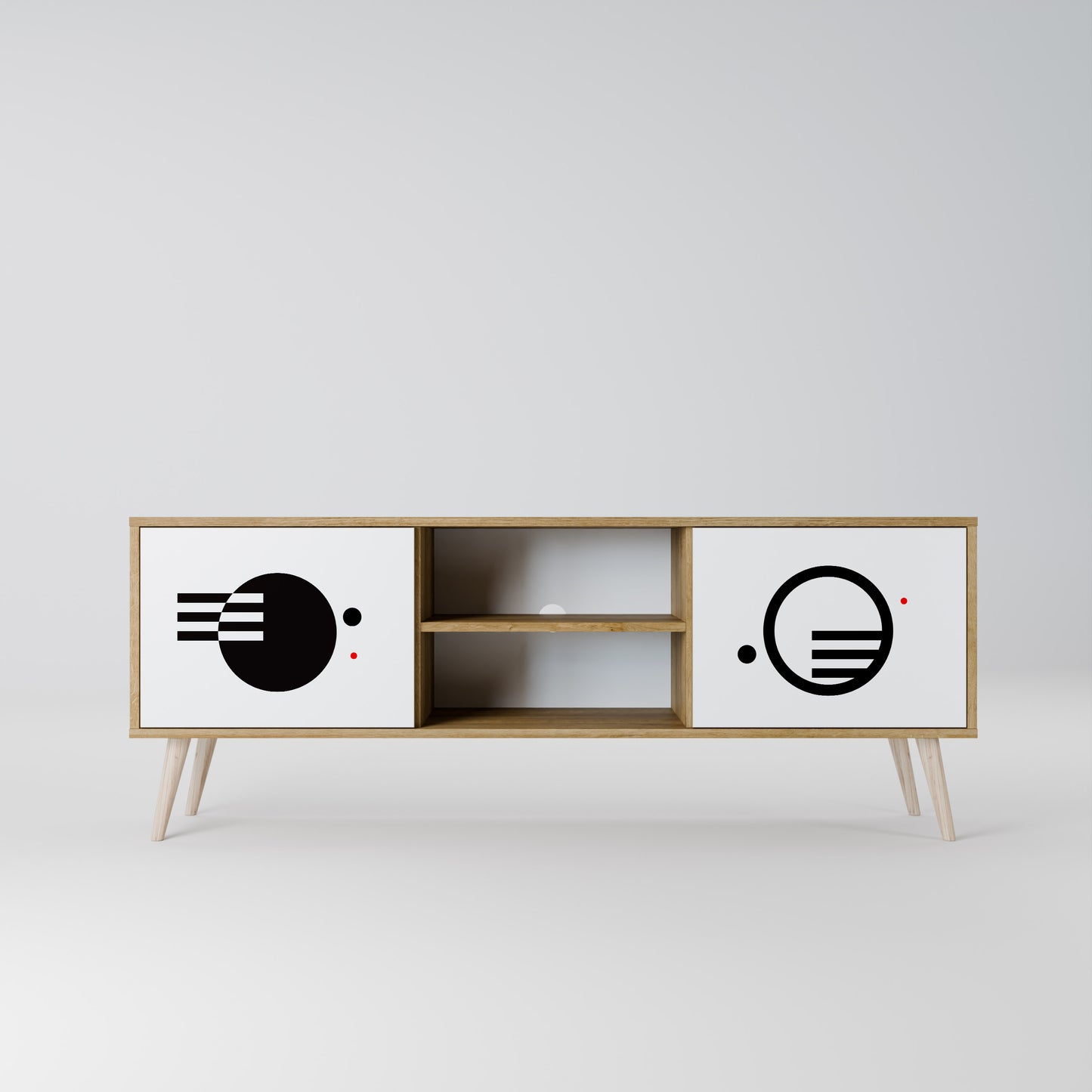 Mobile TV a 2 ante con combinazione bianco e nero effetto rovere