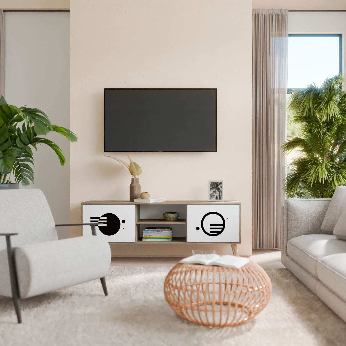 Mobile TV a 2 ante con combinazione bianco e nero effetto rovere