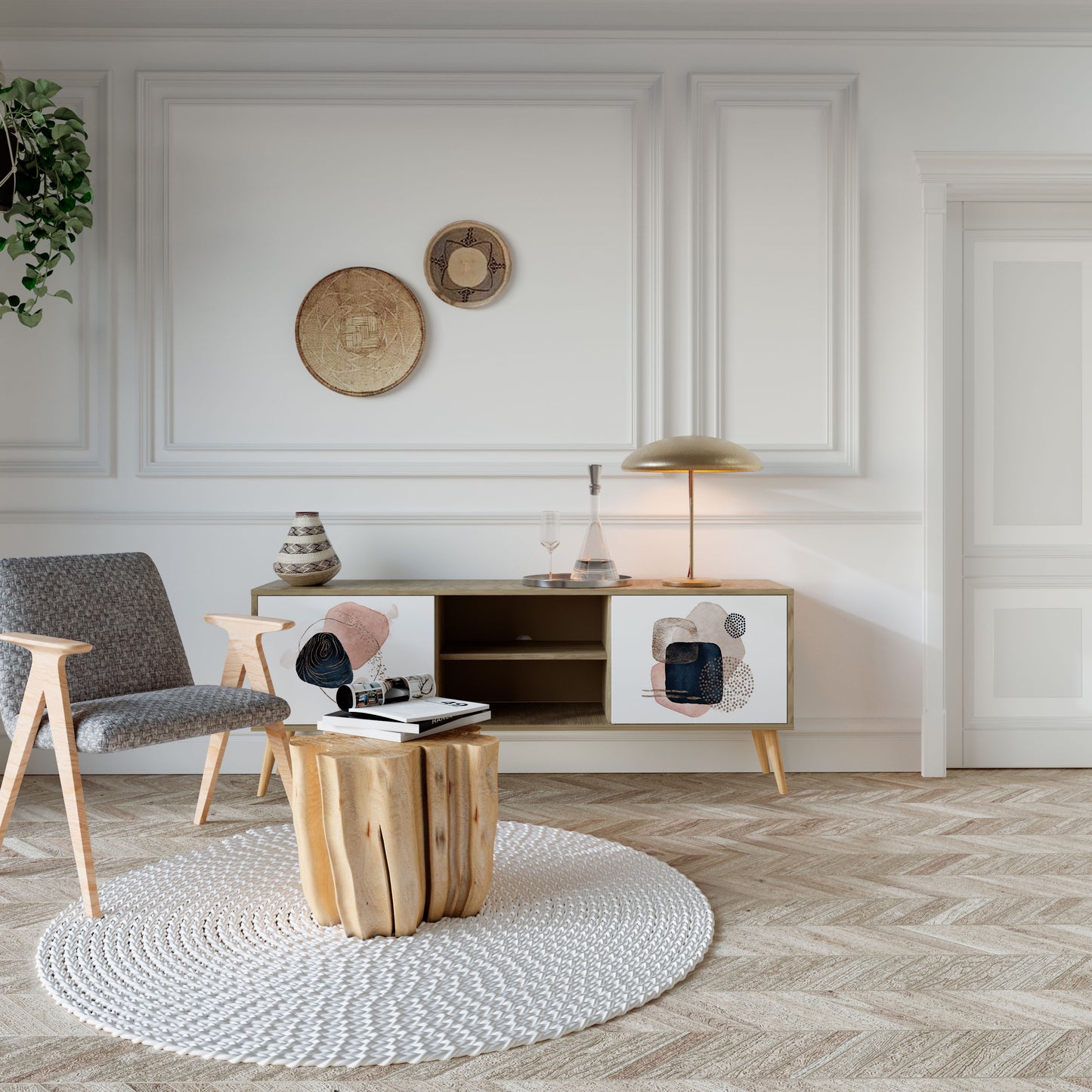 Mobile TV a 2 ante COLORFUL SHAPES in effetto rovere