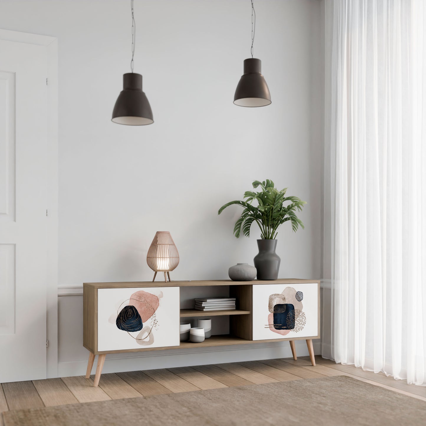 Mobile TV a 2 ante COLORFUL SHAPES in effetto rovere