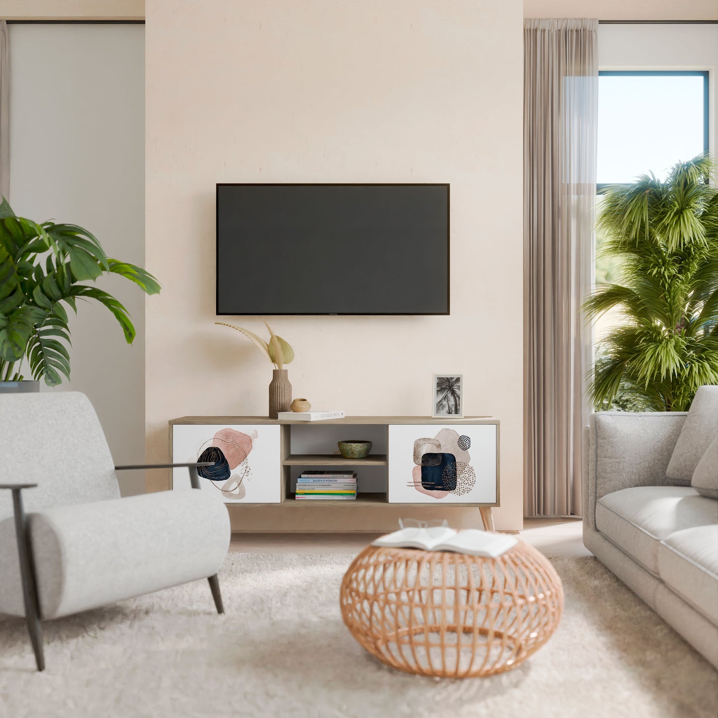 Mobile TV a 2 ante COLORFUL SHAPES in effetto rovere