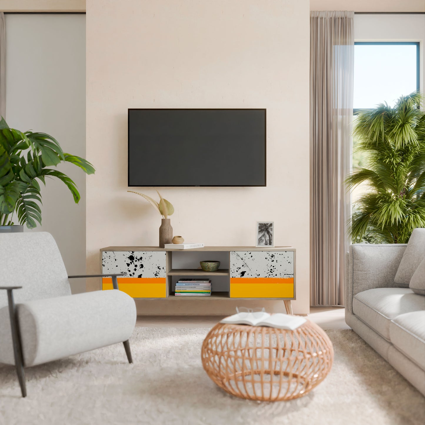 Mobile TV a 2 ante DYED BY ORANGE in effetto rovere