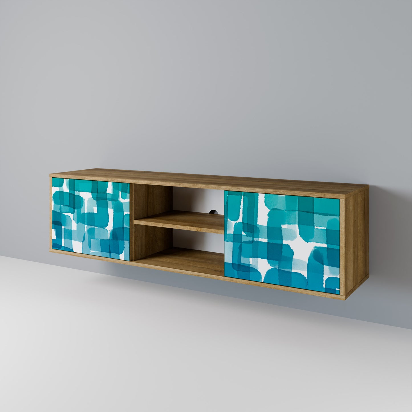 Mobile TV TURQUOISE RECTANGLES a 2 ante effetto rovere