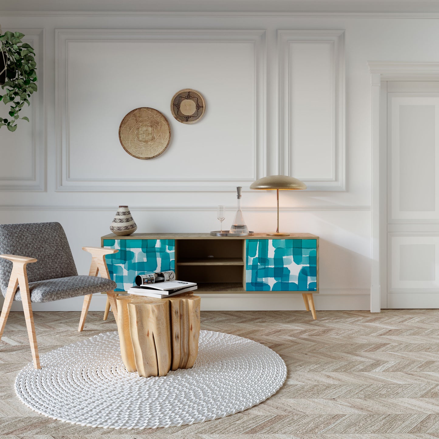 Mobile TV TURQUOISE RECTANGLES a 2 ante effetto rovere