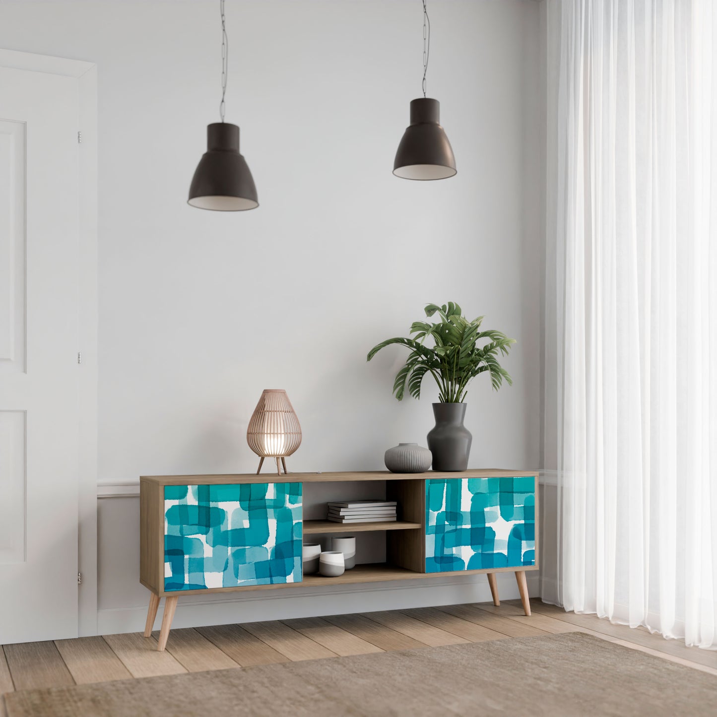 Mobile TV TURQUOISE RECTANGLES a 2 ante effetto rovere