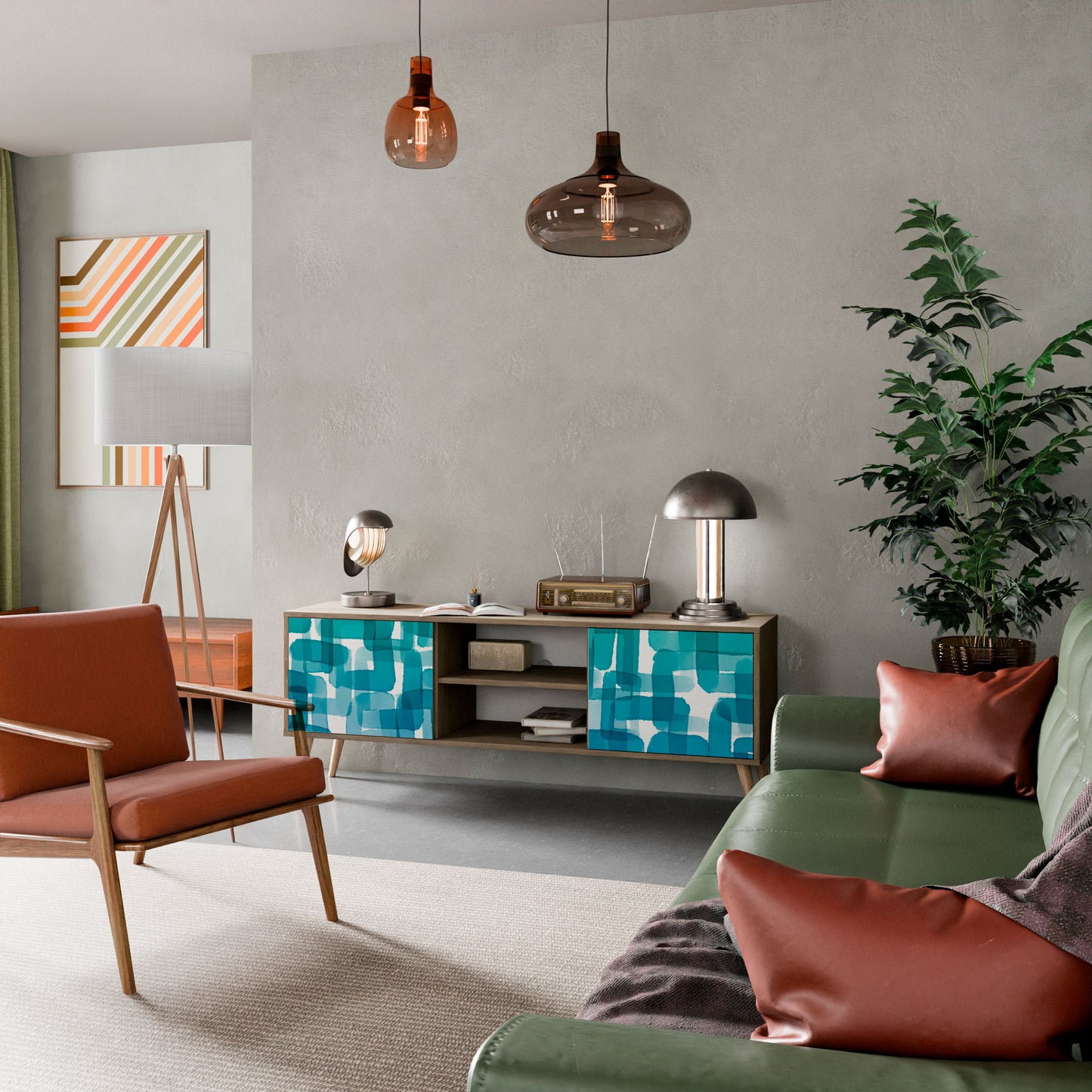 Mobile TV TURQUOISE RECTANGLES a 2 ante effetto rovere