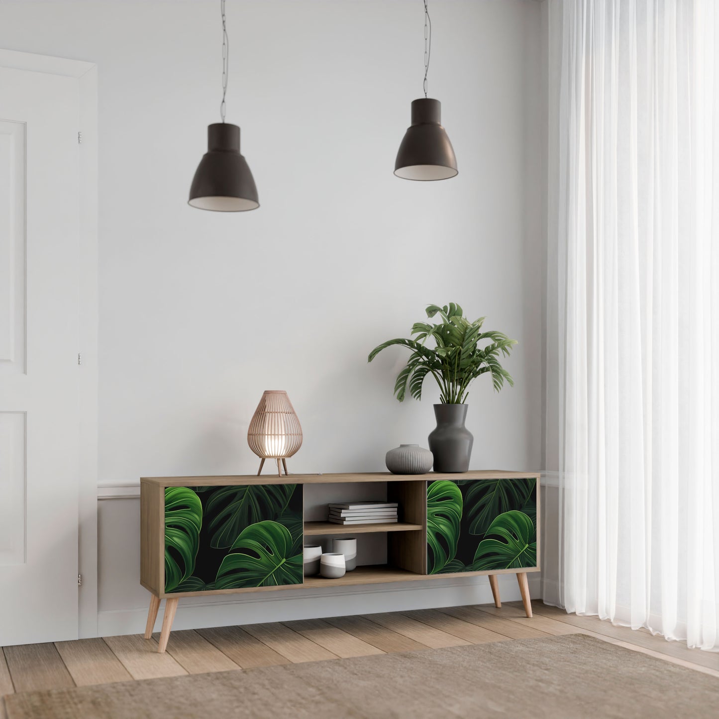 INFINITE MONSTERA 2-Door TV Stand in Oak Effect