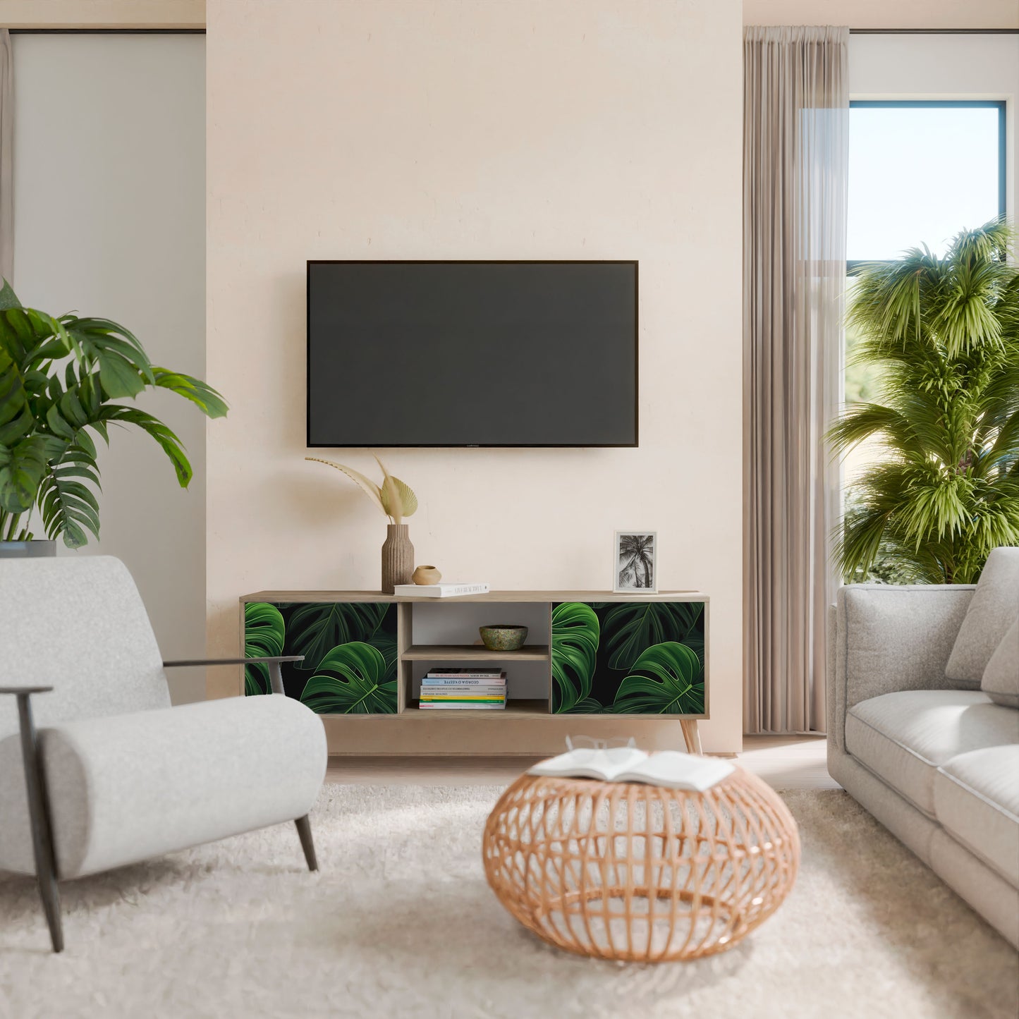 INFINITE MONSTERA 2-Door TV Stand in Oak Effect
