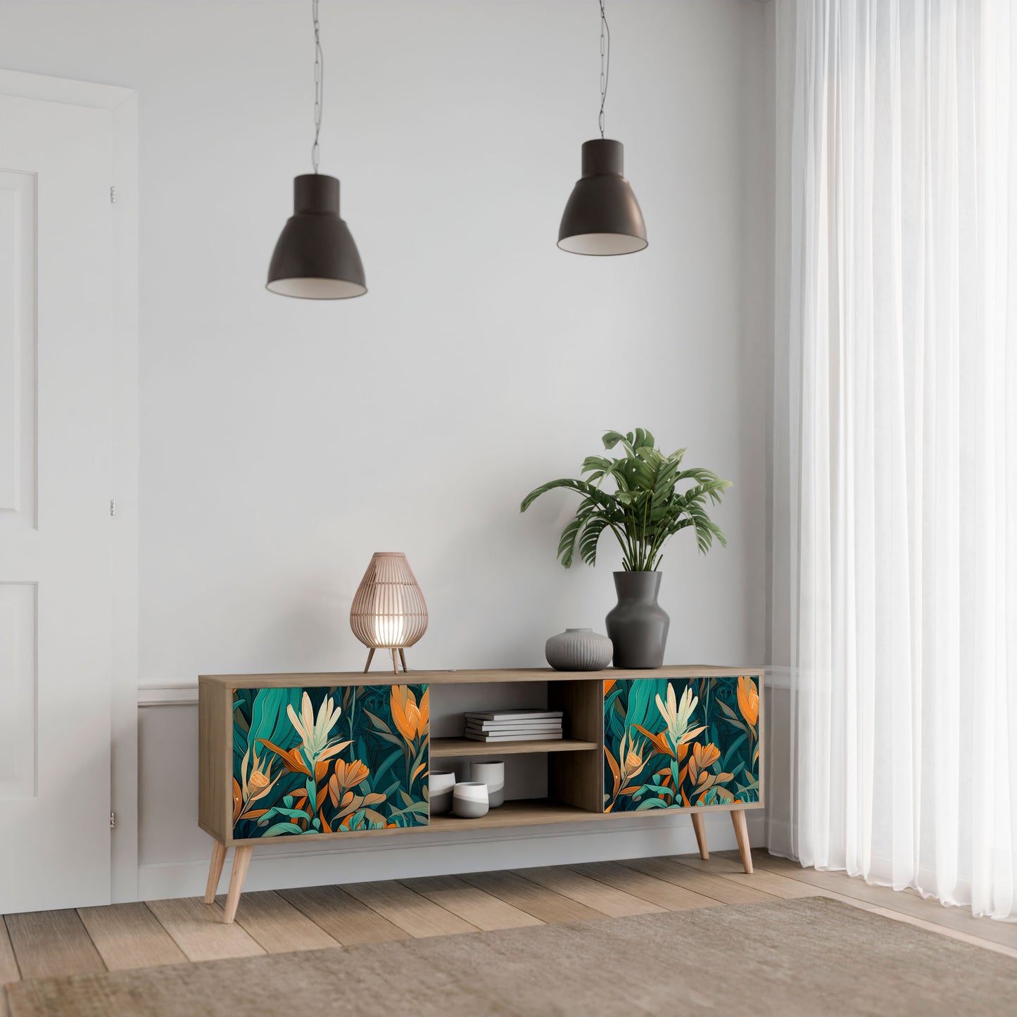 Mobile TV FLORAL SERENITY a 2 ante in effetto rovere