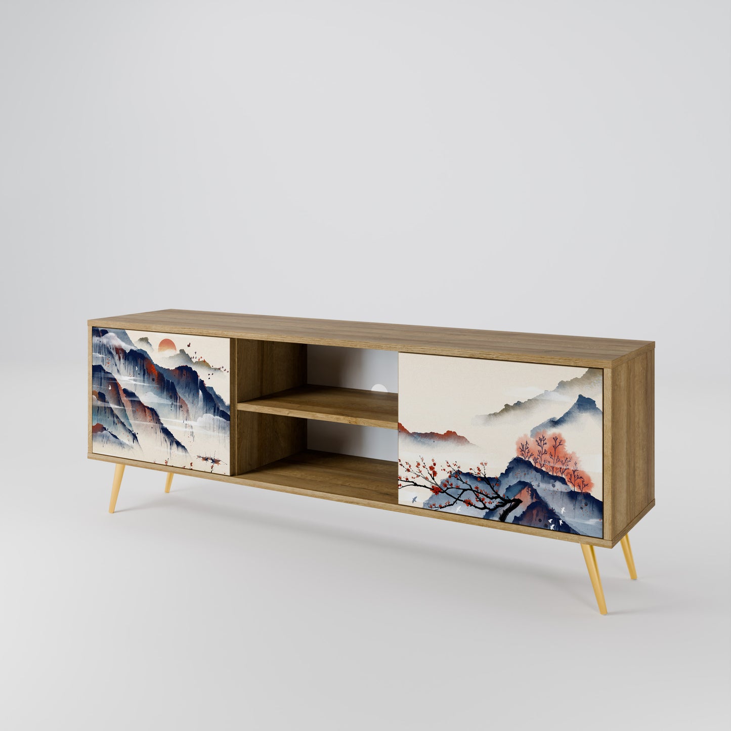 Mobile TV a 2 ante JAPANESE LANDSCAPE in effetto rovere