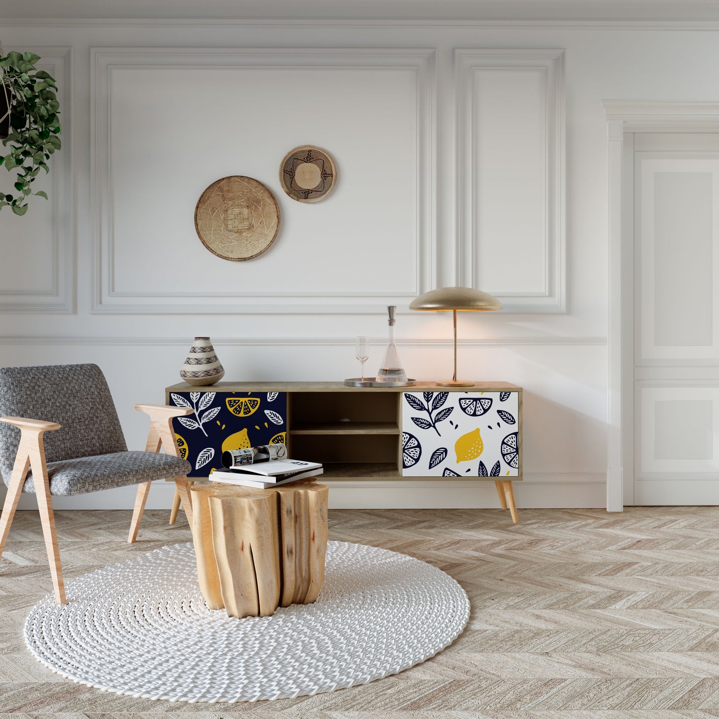 Mobile TV a 2 ante CITRUS BLACK AND WHITE in effetto rovere
