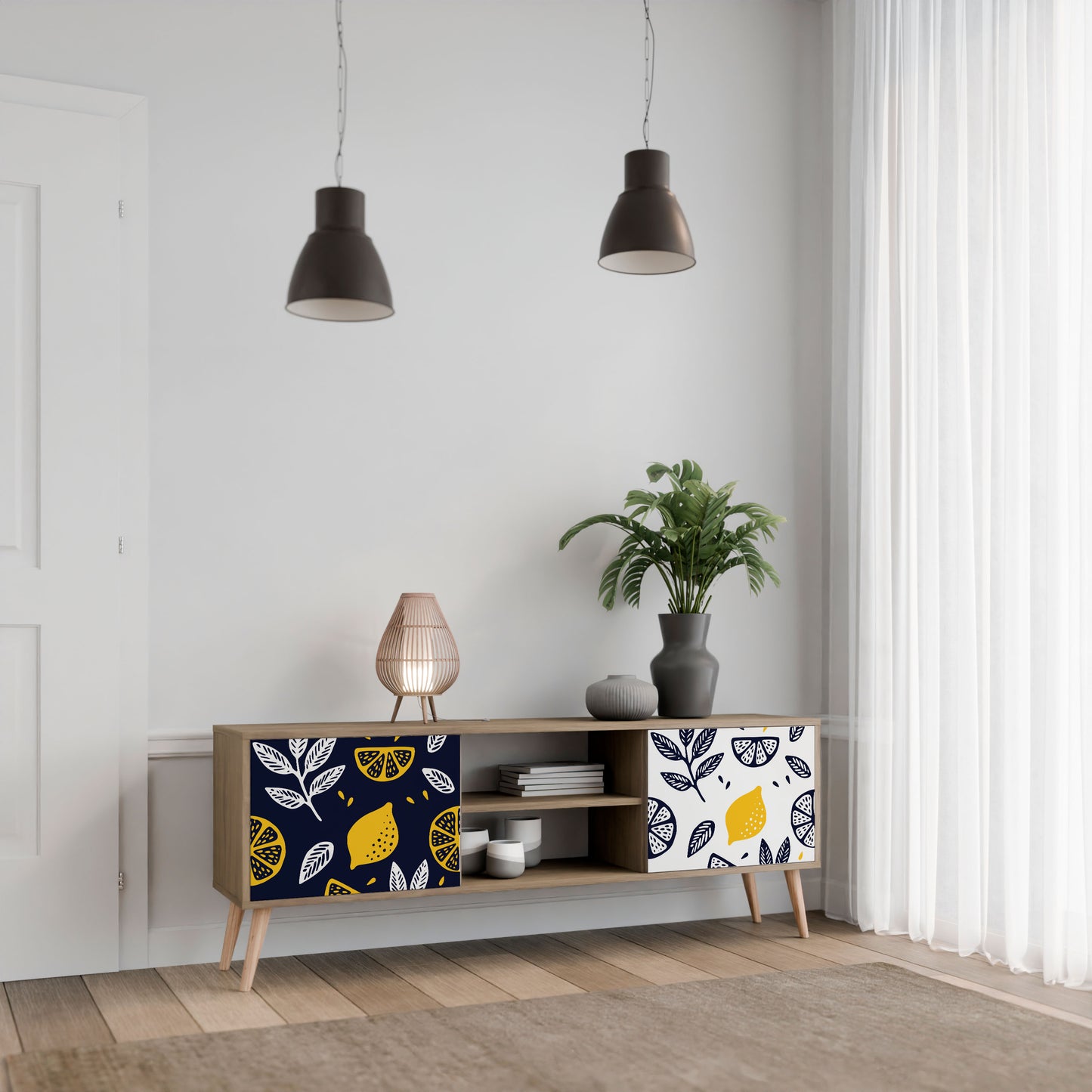 Mobile TV a 2 ante CITRUS BLACK AND WHITE in effetto rovere