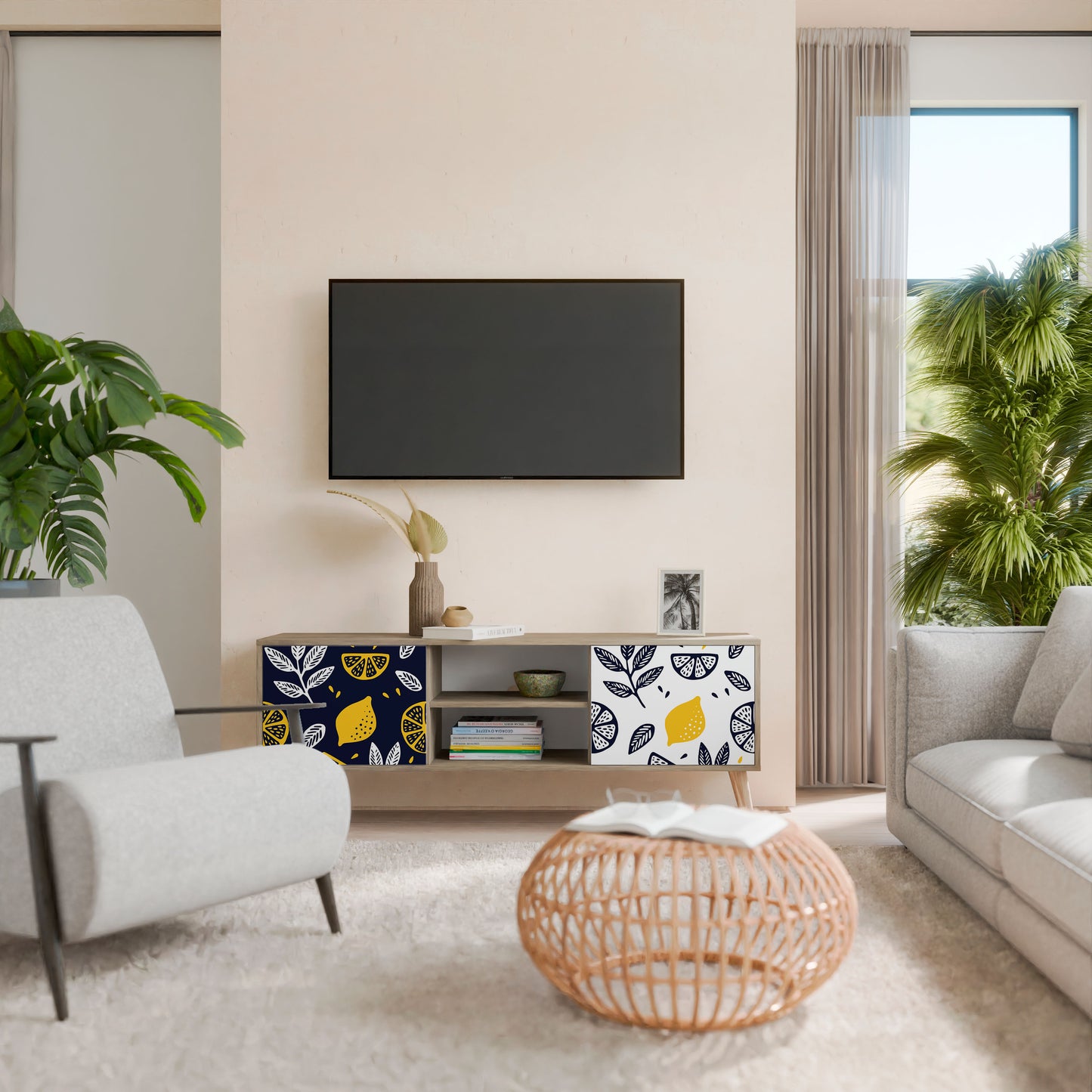 Mobile TV a 2 ante CITRUS BLACK AND WHITE in effetto rovere