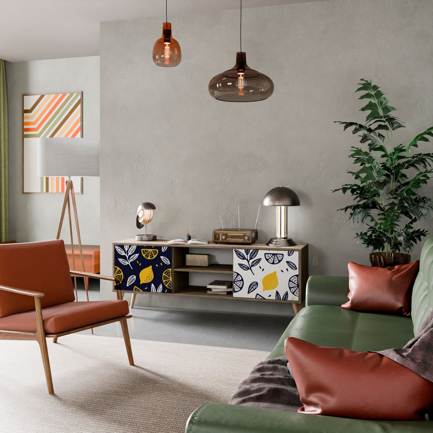Mobile TV a 2 ante CITRUS BLACK AND WHITE in effetto rovere
