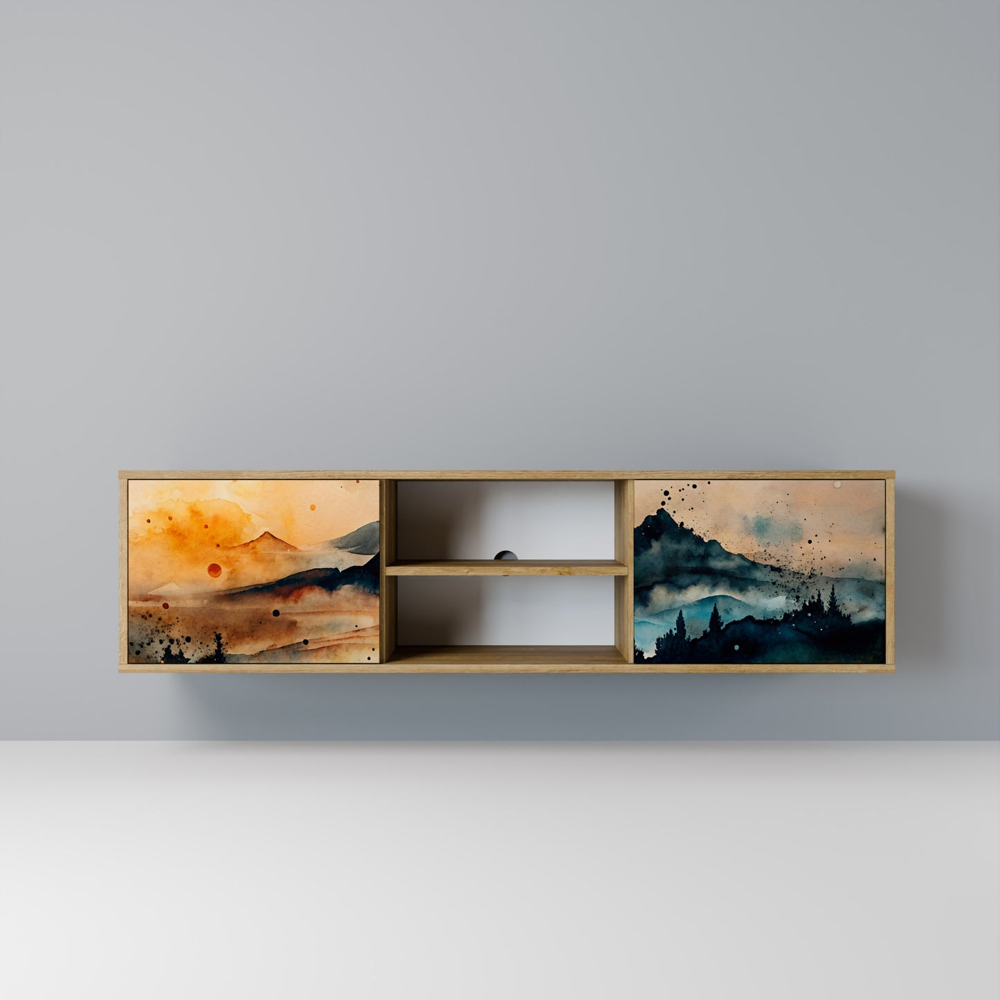 OMINOUS MOUNTAINS 2-Door TV Stand in Oak Effect
