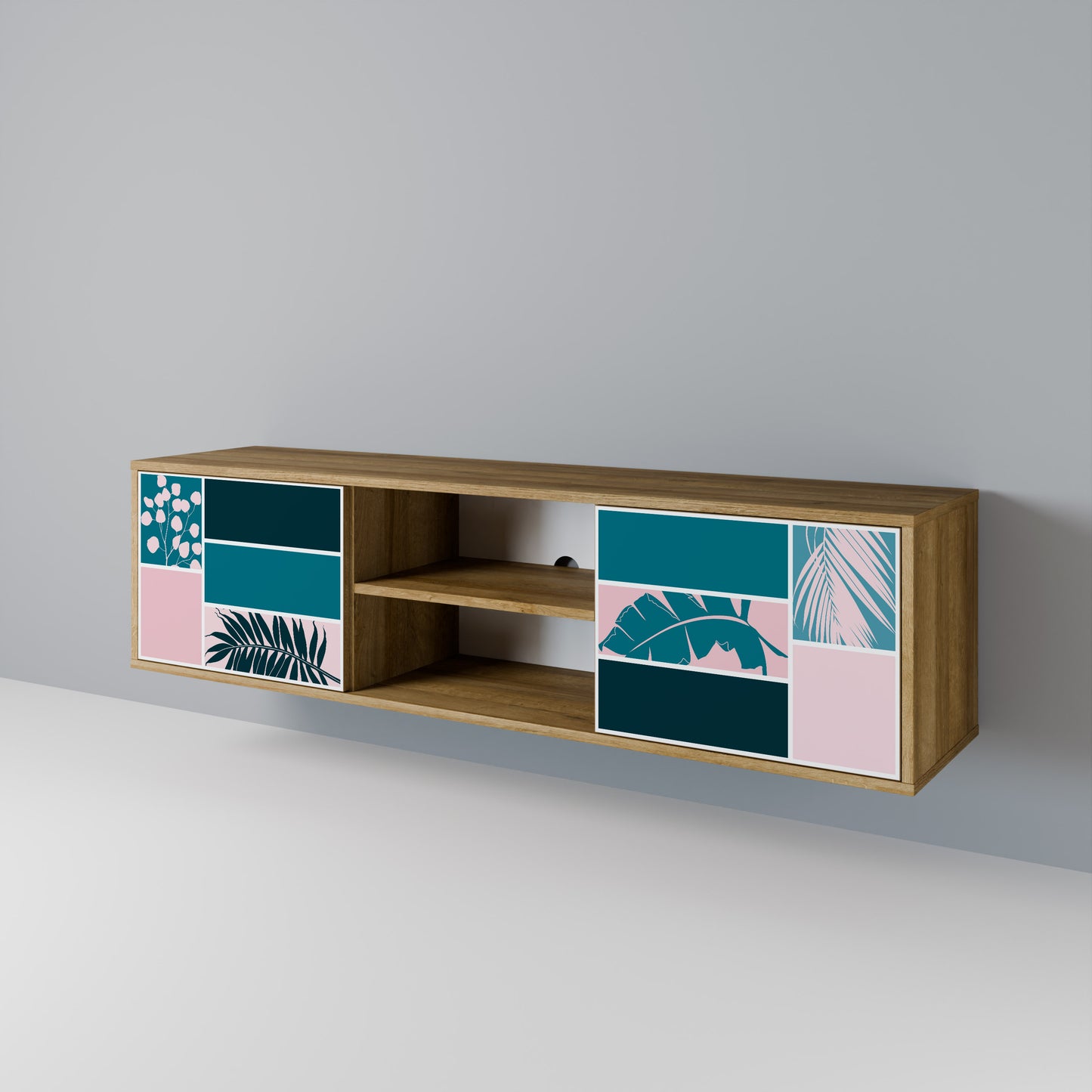 COMBINAZIONE DI FORME Mobile TV a 2 ante effetto rovere