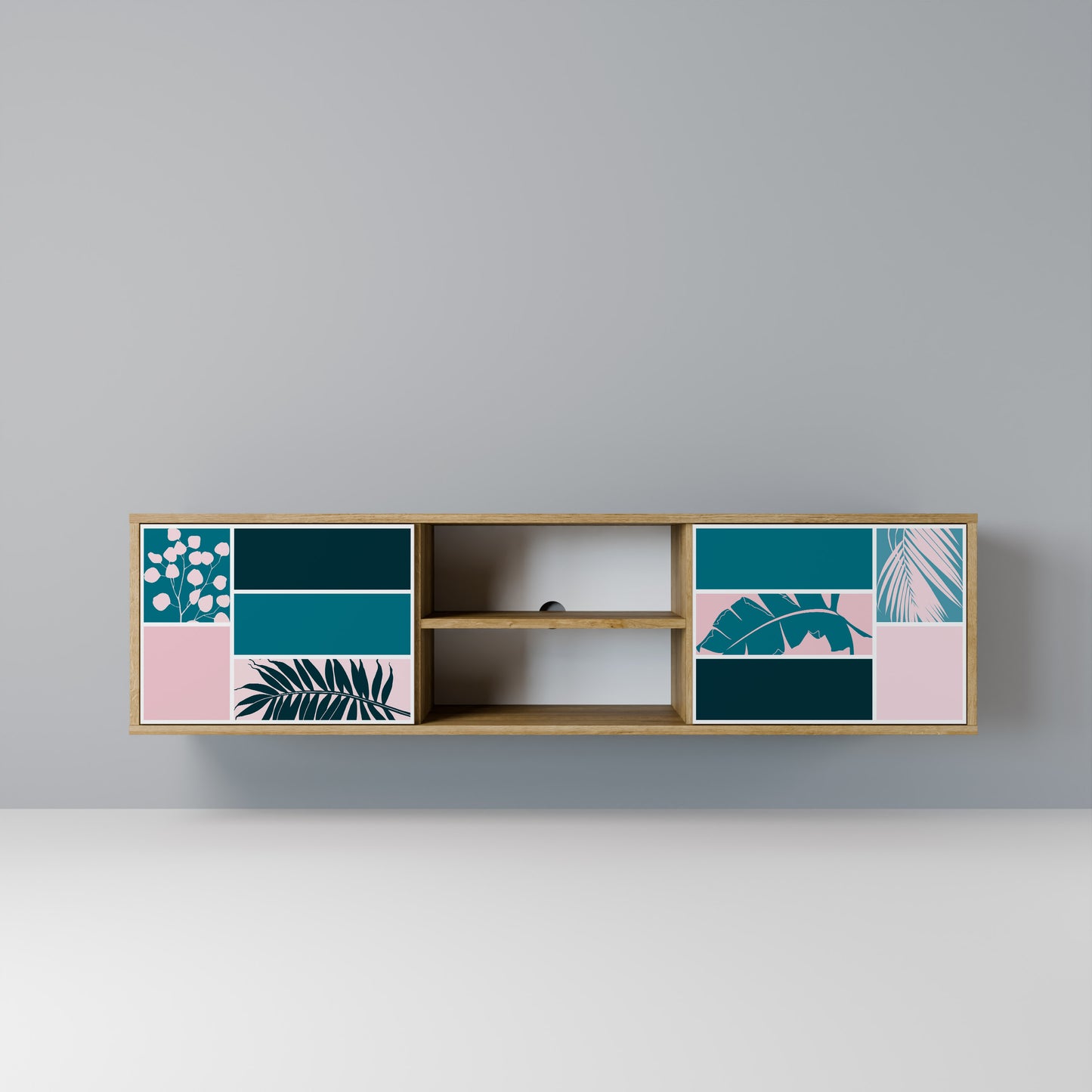COMBINAZIONE DI FORME Mobile TV a 2 ante effetto rovere