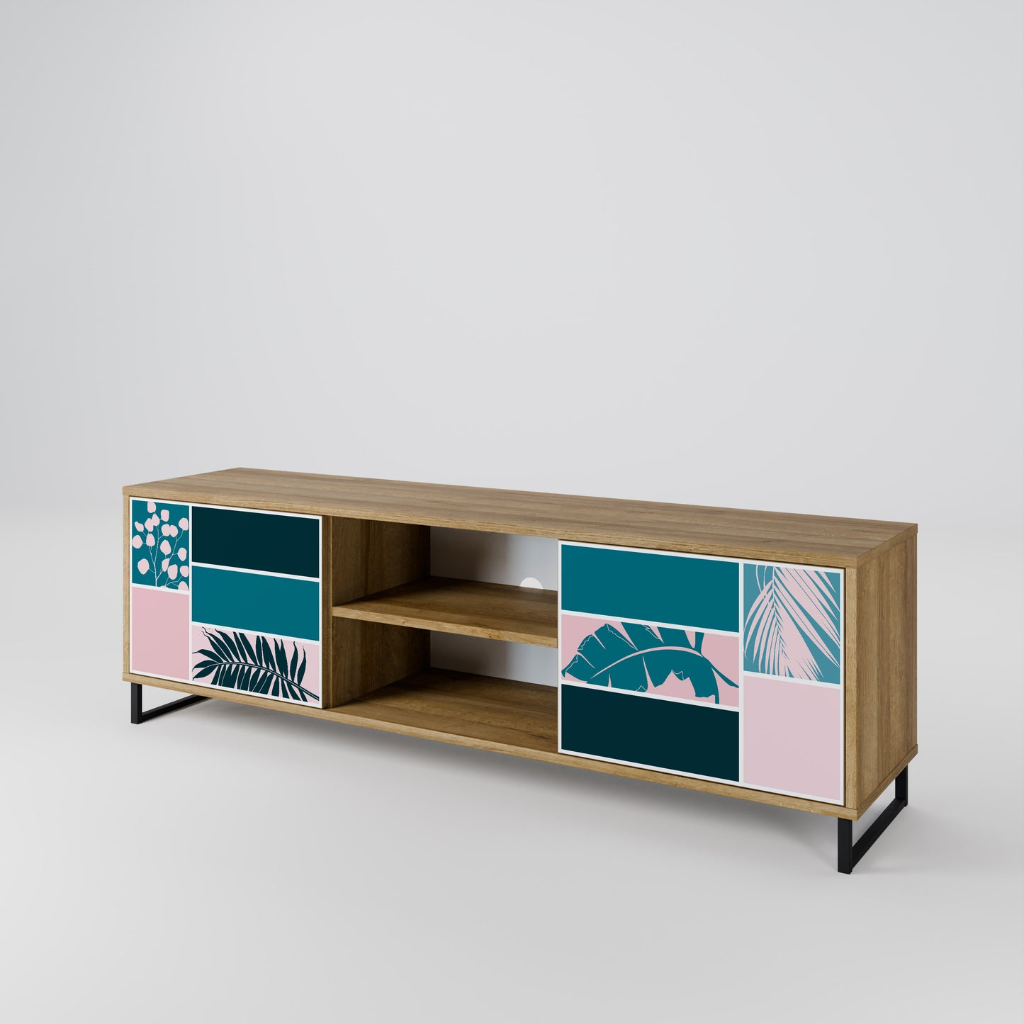 COMBINAZIONE DI FORME Mobile TV a 2 ante effetto rovere