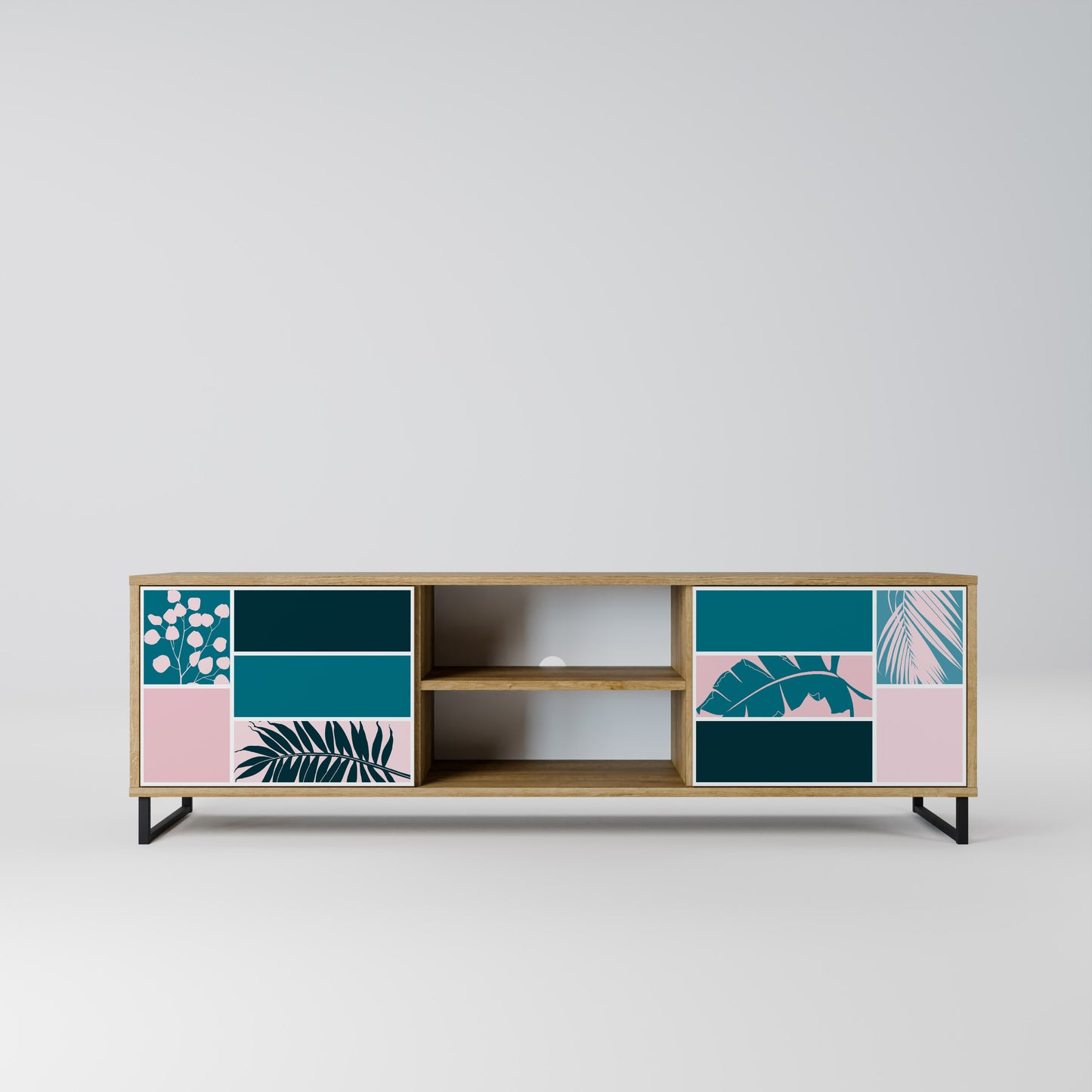 COMBINAZIONE DI FORME Mobile TV a 2 ante effetto rovere