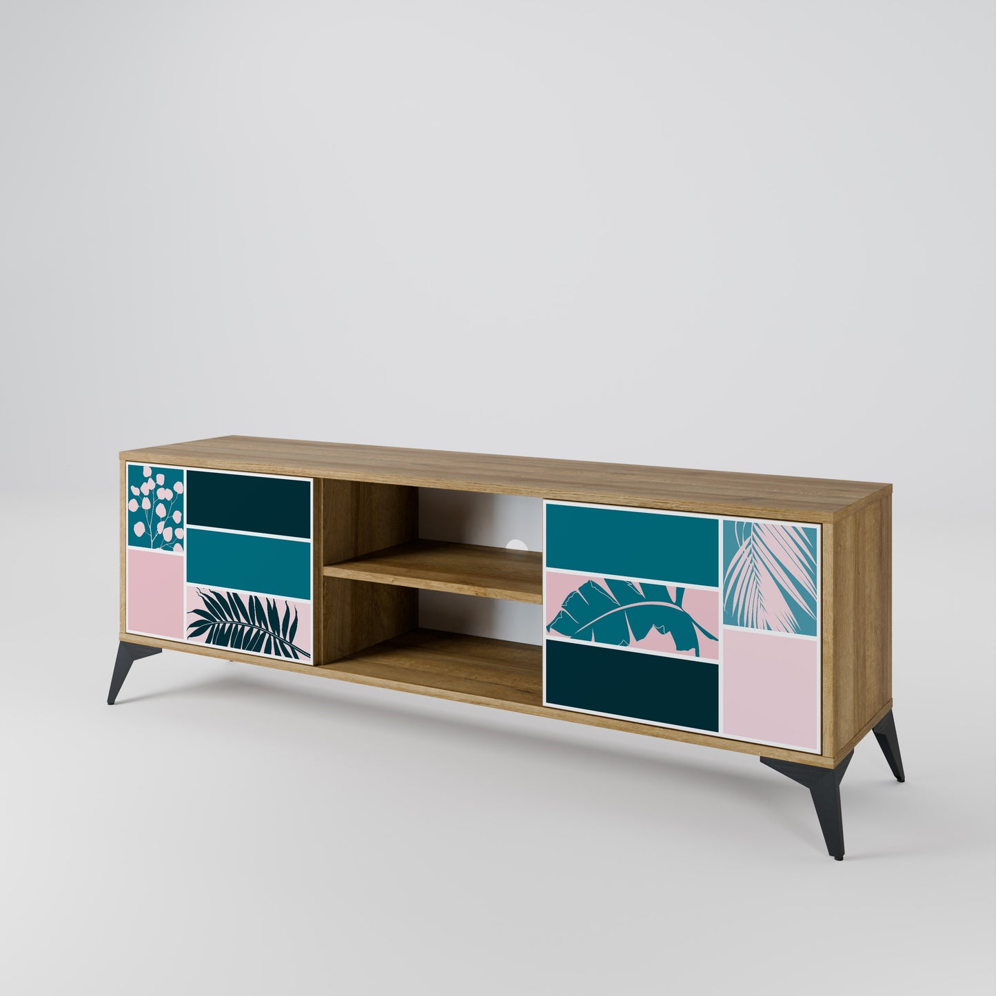 COMBINAZIONE DI FORME Mobile TV a 2 ante effetto rovere