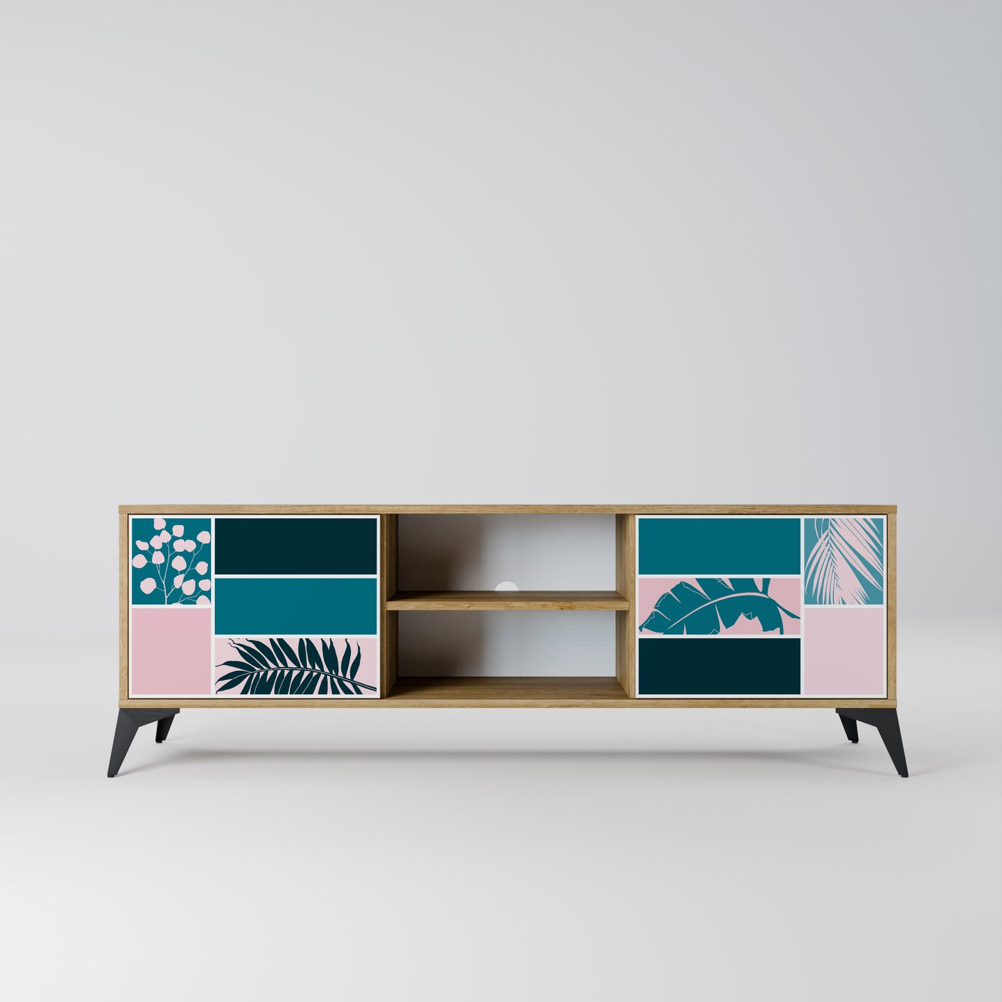 COMBINAZIONE DI FORME Mobile TV a 2 ante effetto rovere
