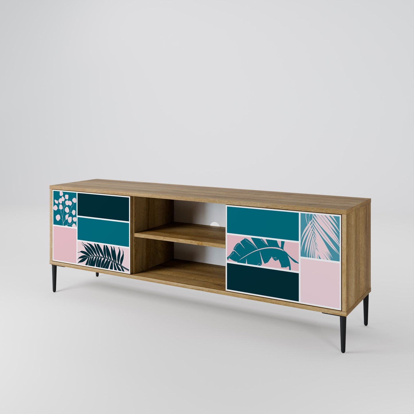 COMBINAZIONE DI FORME Mobile TV a 2 ante effetto rovere