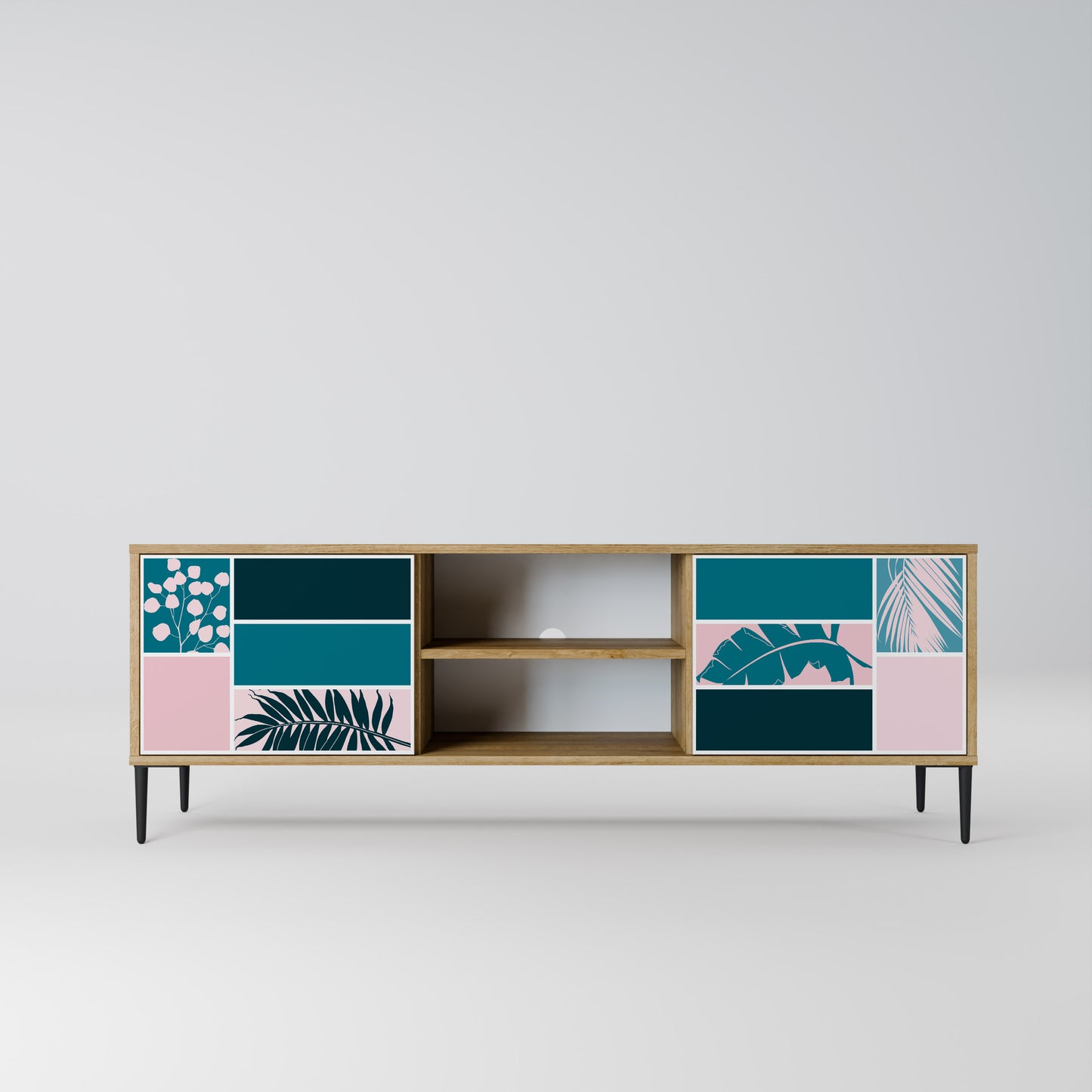 COMBINAZIONE DI FORME Mobile TV a 2 ante effetto rovere