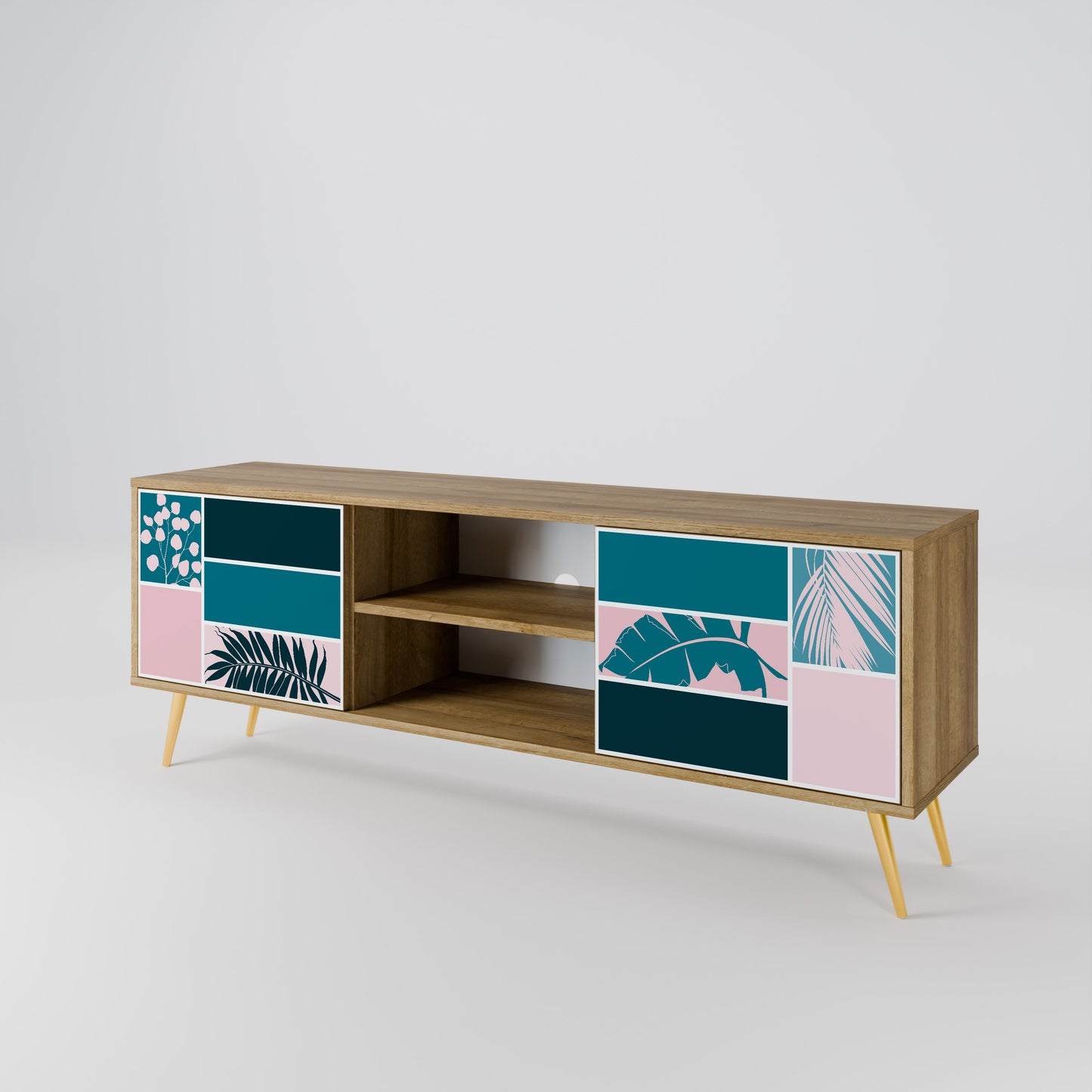 COMBINAZIONE DI FORME Mobile TV a 2 ante effetto rovere