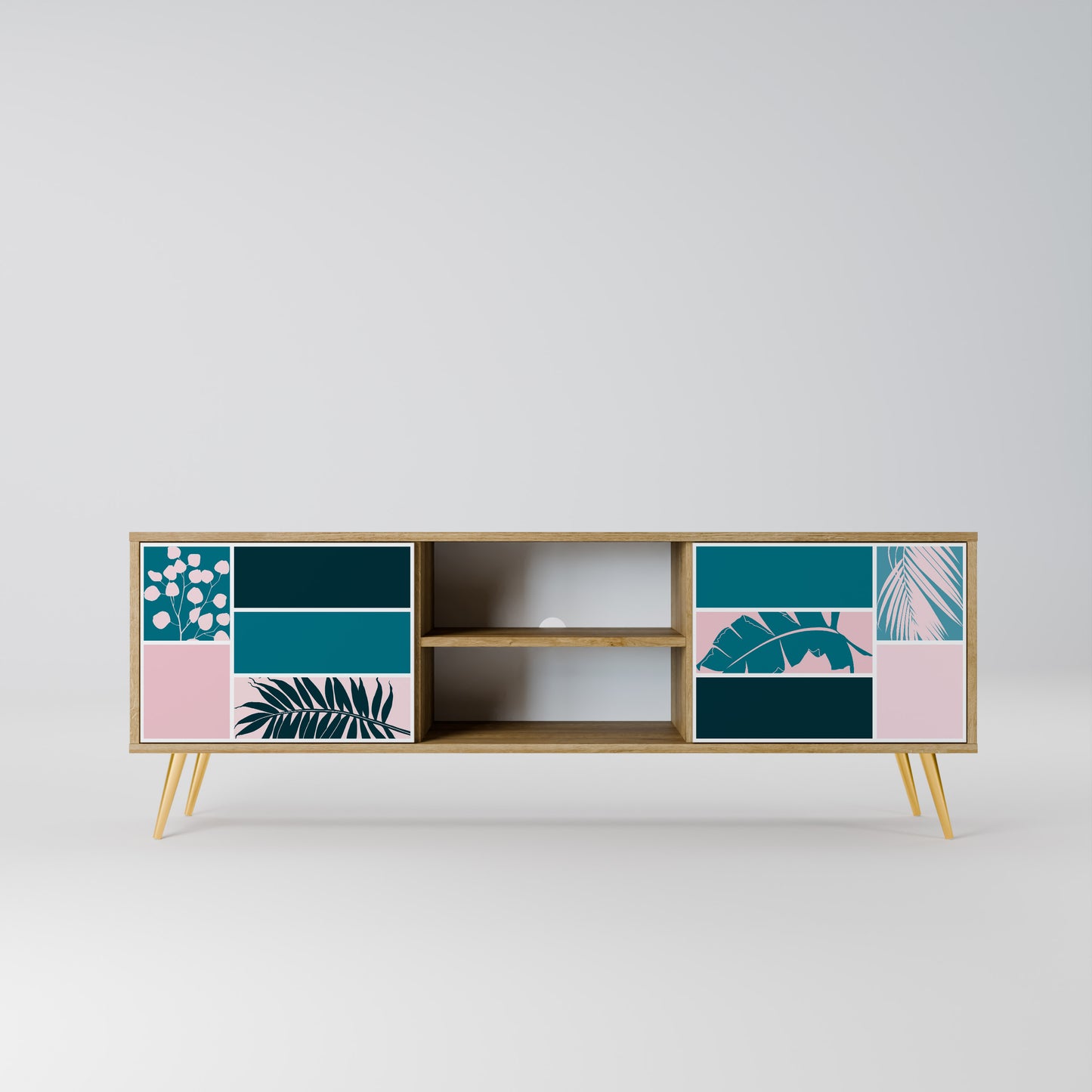 COMBINAZIONE DI FORME Mobile TV a 2 ante effetto rovere