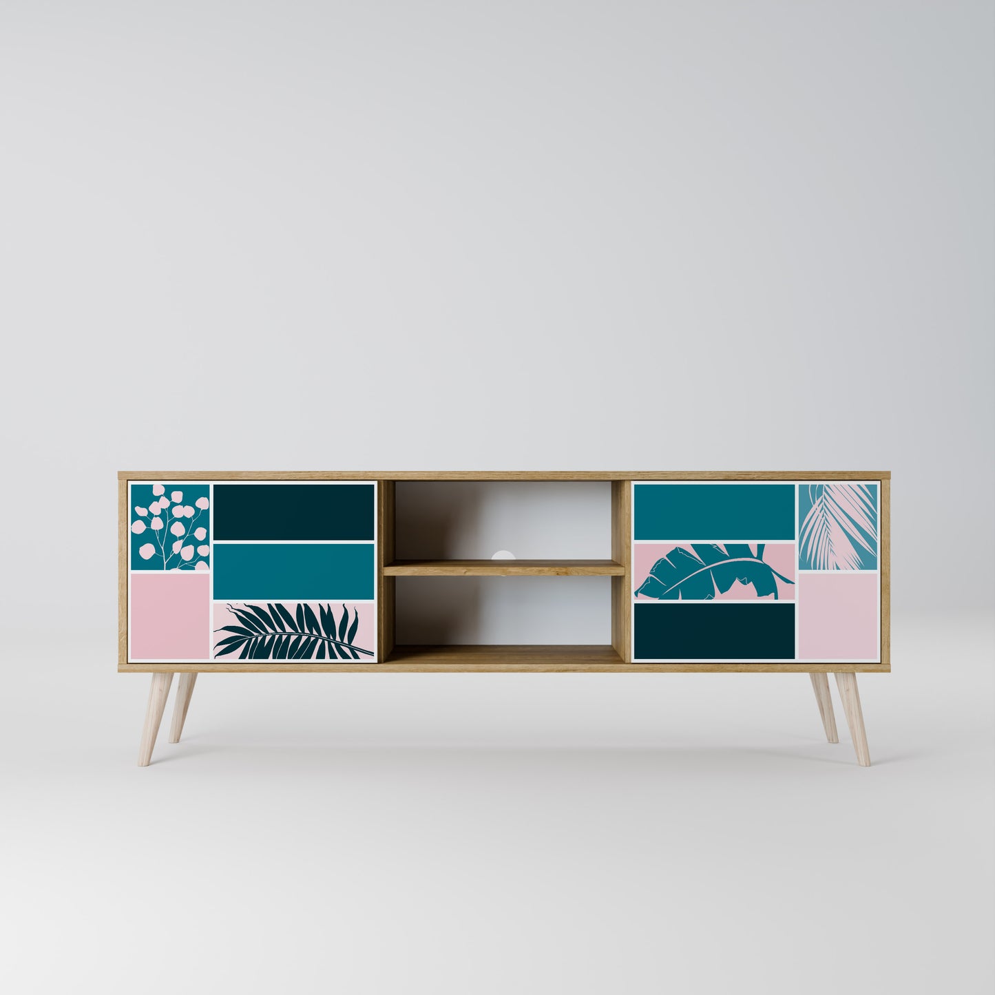 COMBINAZIONE DI FORME Mobile TV a 2 ante effetto rovere