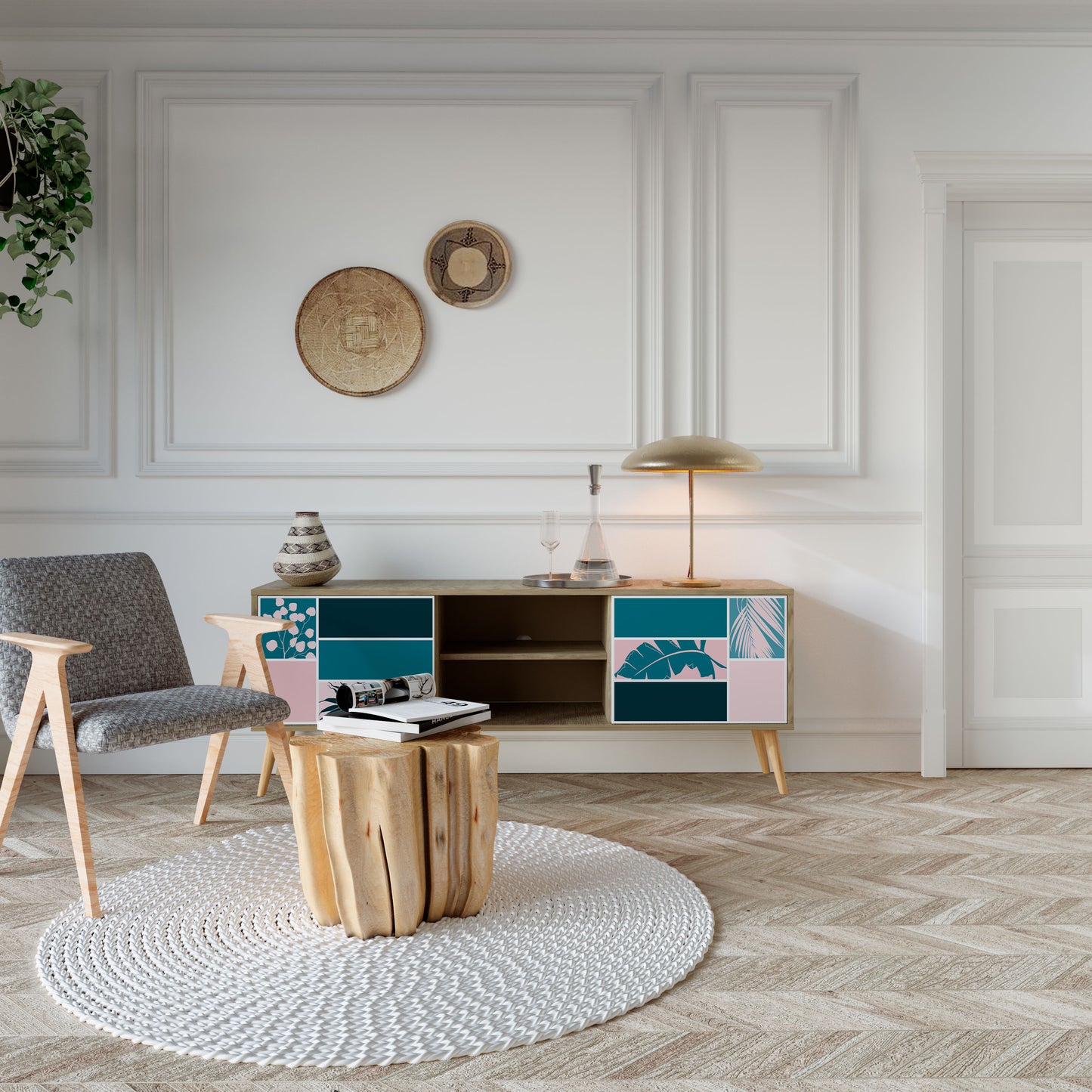 COMBINAZIONE DI FORME Mobile TV a 2 ante effetto rovere