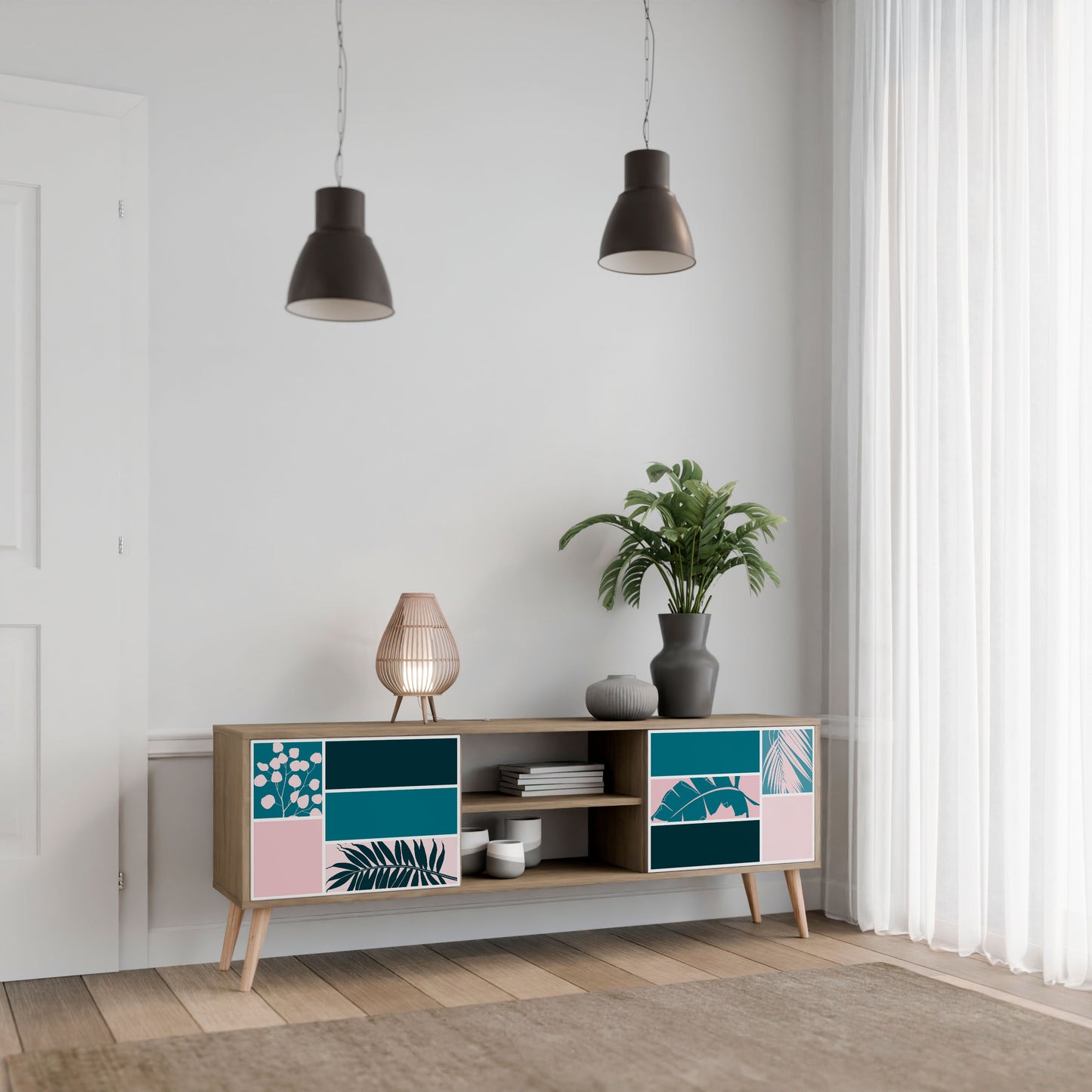 COMBINAZIONE DI FORME Mobile TV a 2 ante effetto rovere