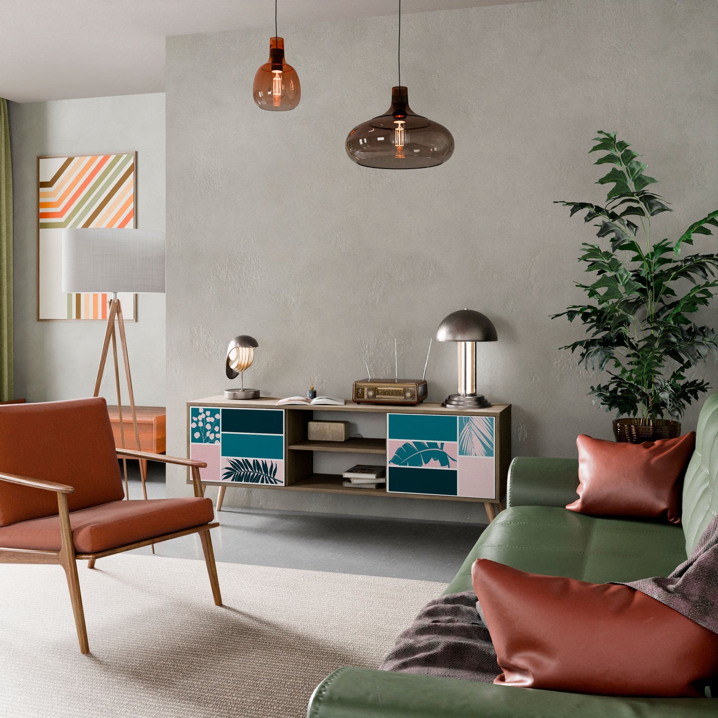 COMBINAZIONE DI FORME Mobile TV a 2 ante effetto rovere