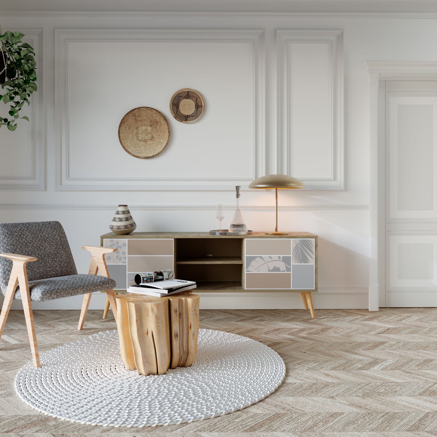 Mobile TV a 2 ante TROPICAL SHAPES in effetto rovere
