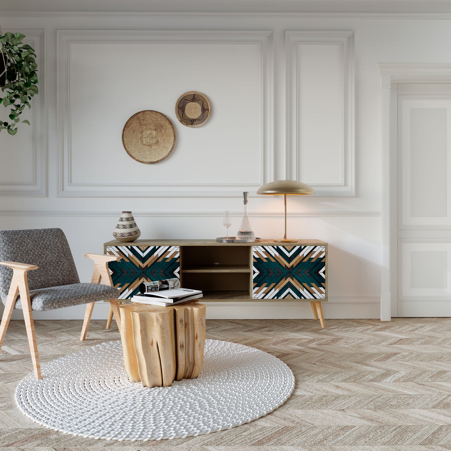 Mobile TV ARTISTIC GEOMETRY a 2 ante in effetto rovere