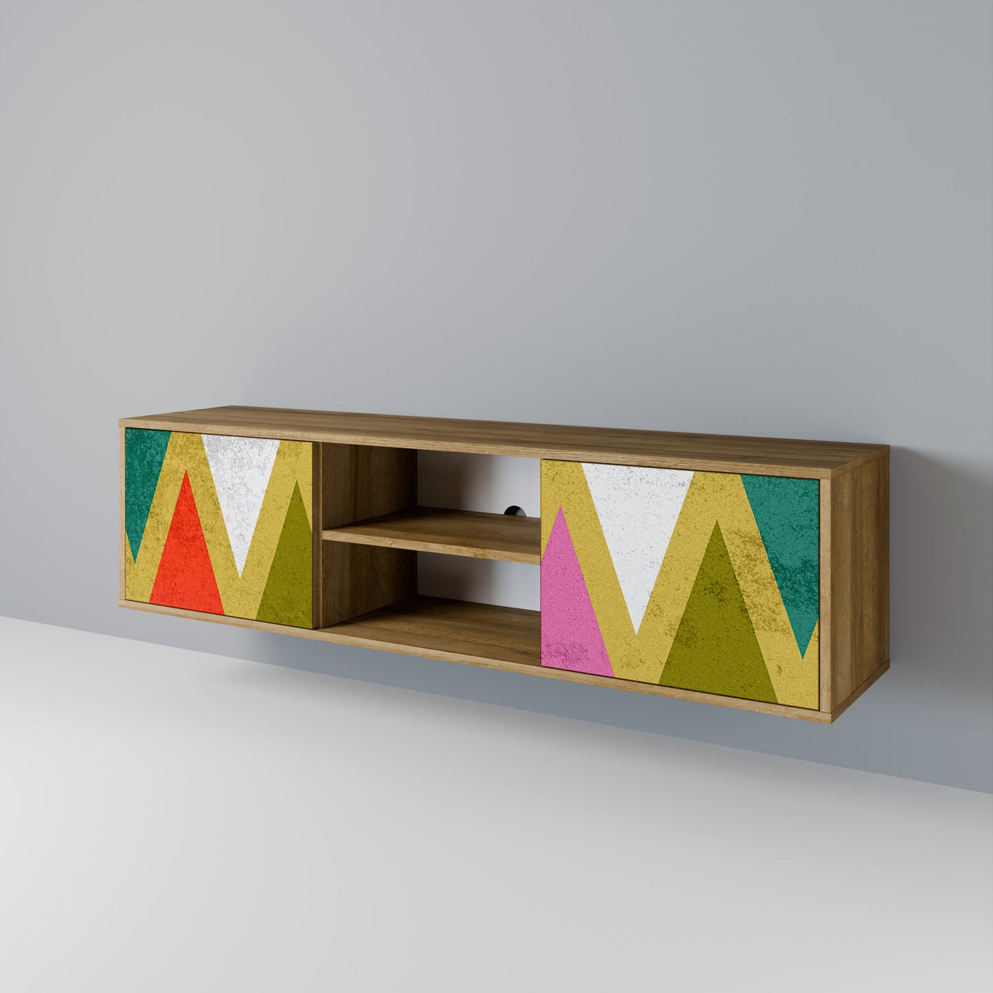 Mobile TV a 2 ante TRIANGOLI COLORATI in effetto rovere