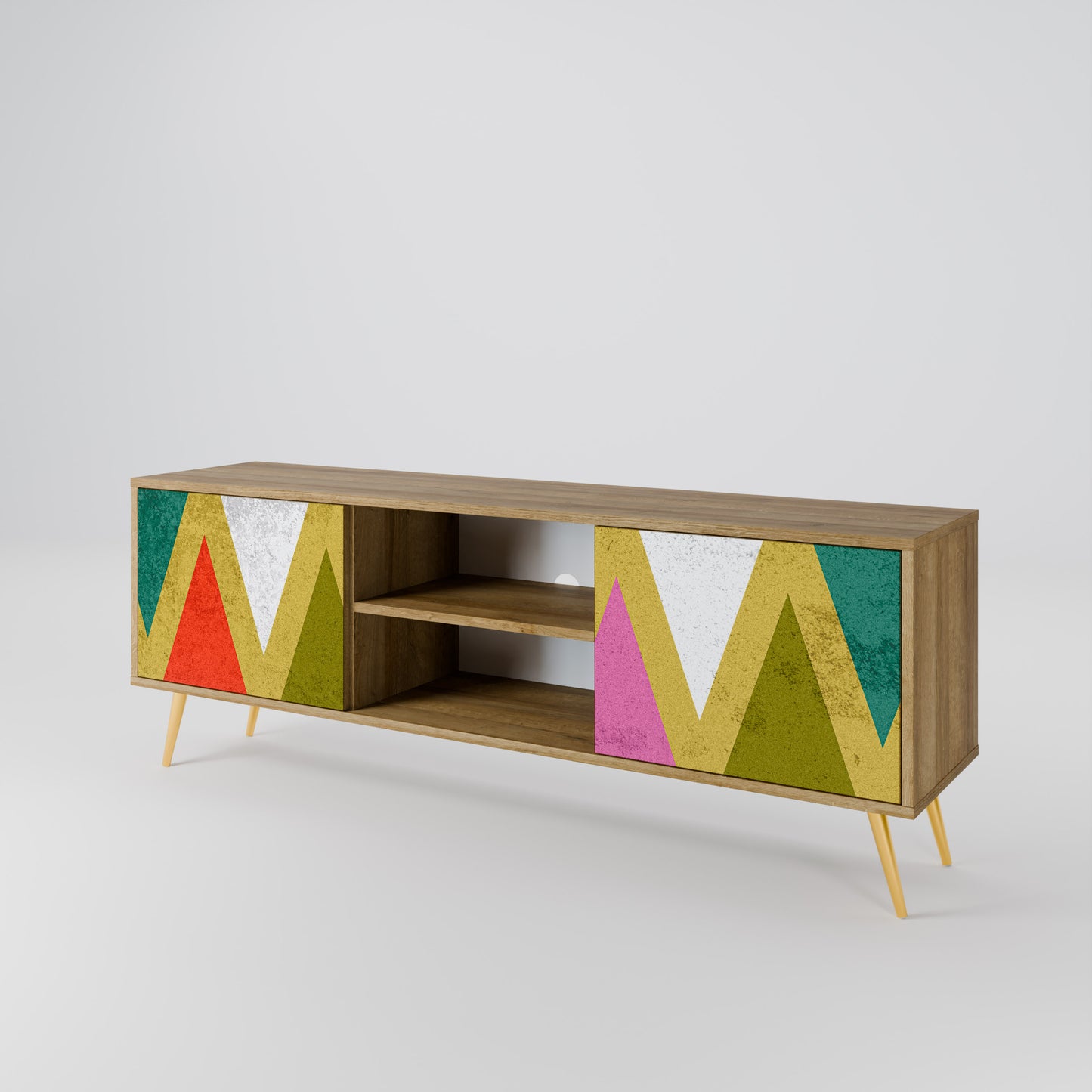 Mobile TV a 2 ante TRIANGOLI COLORATI in effetto rovere