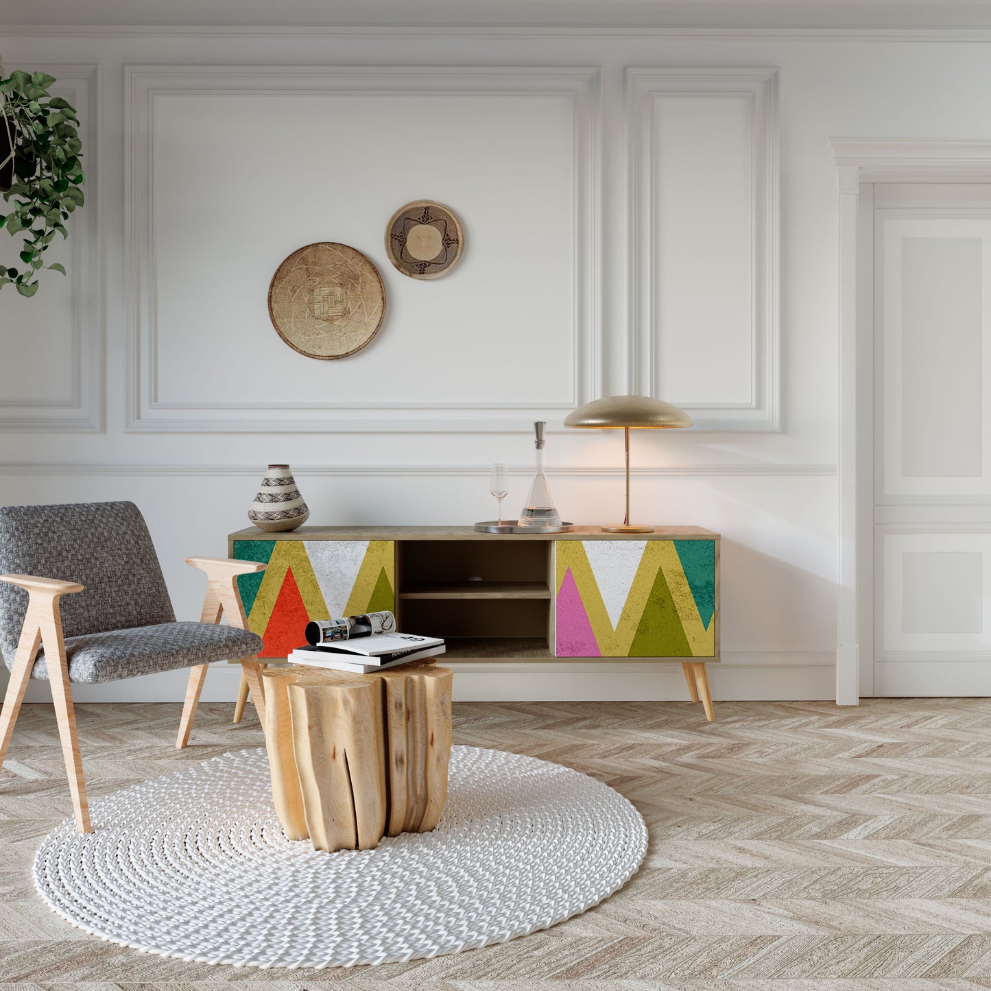 Mobile TV a 2 ante TRIANGOLI COLORATI in effetto rovere