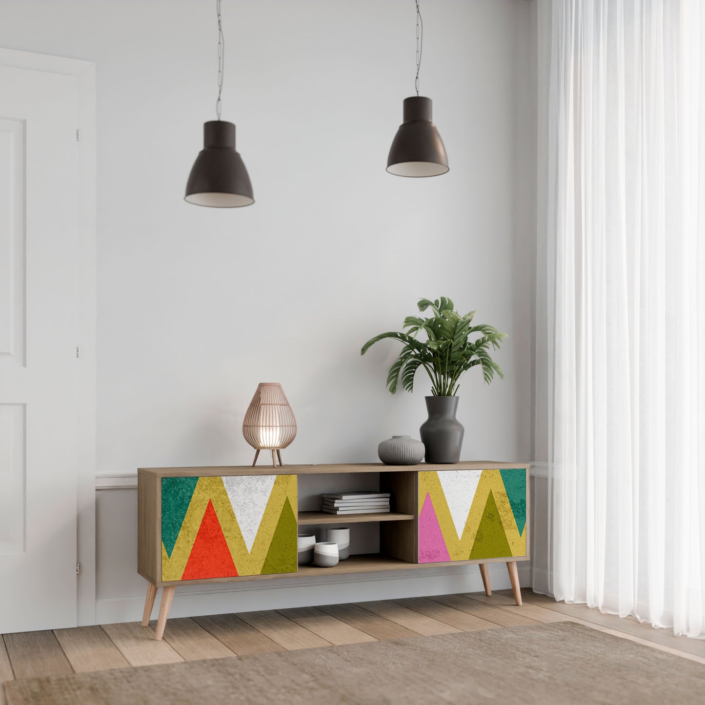Mobile TV a 2 ante TRIANGOLI COLORATI in effetto rovere