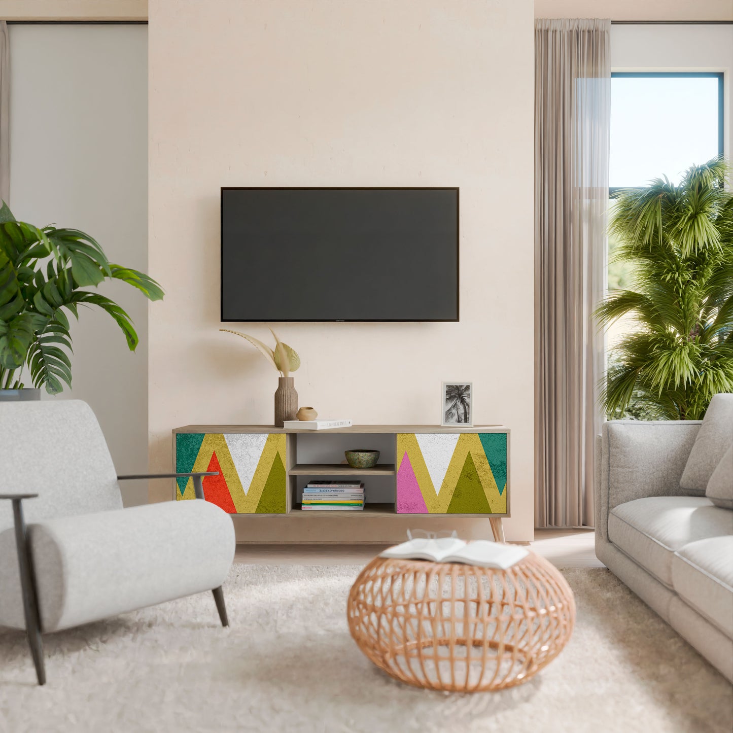 Mobile TV a 2 ante TRIANGOLI COLORATI in effetto rovere