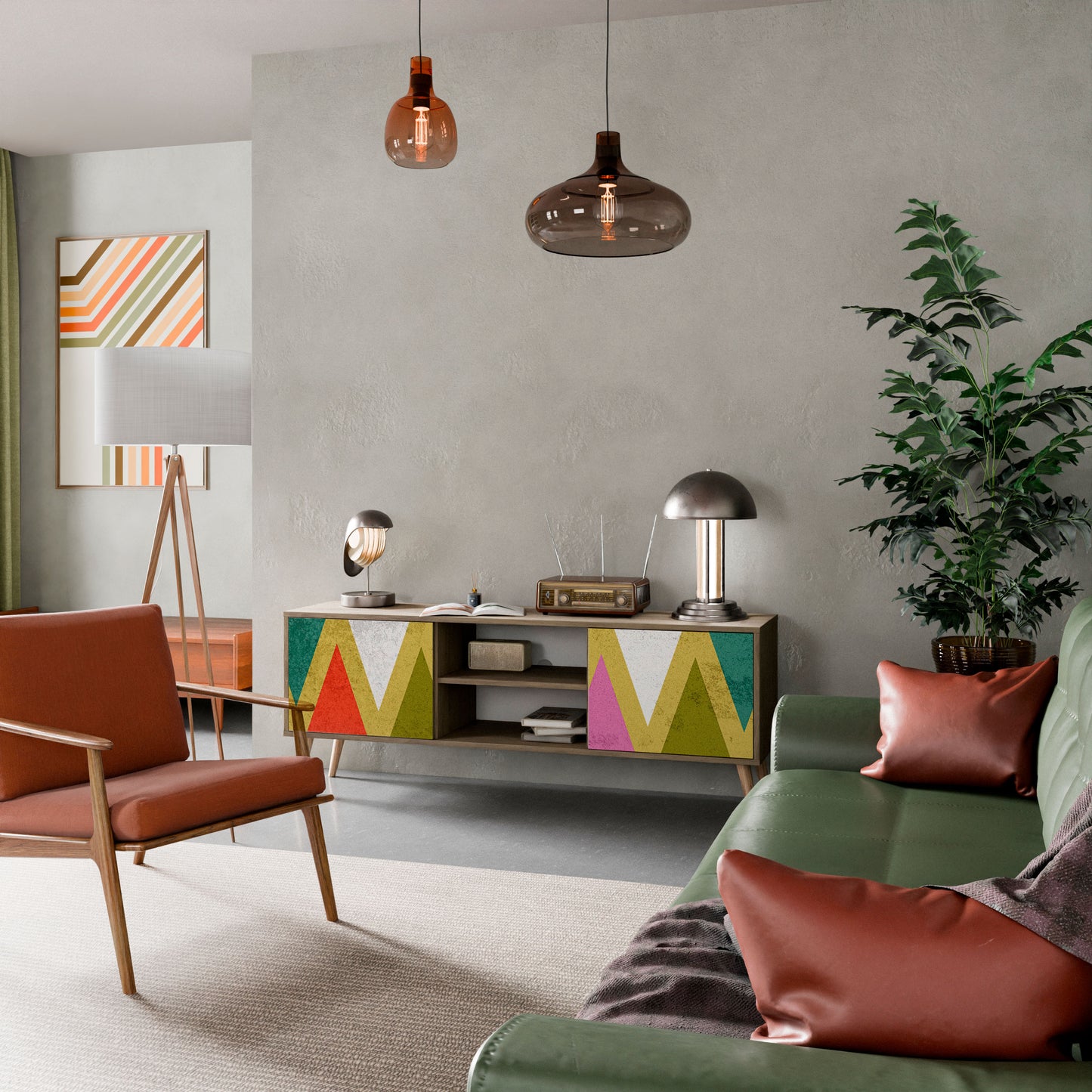Mobile TV a 2 ante TRIANGOLI COLORATI in effetto rovere